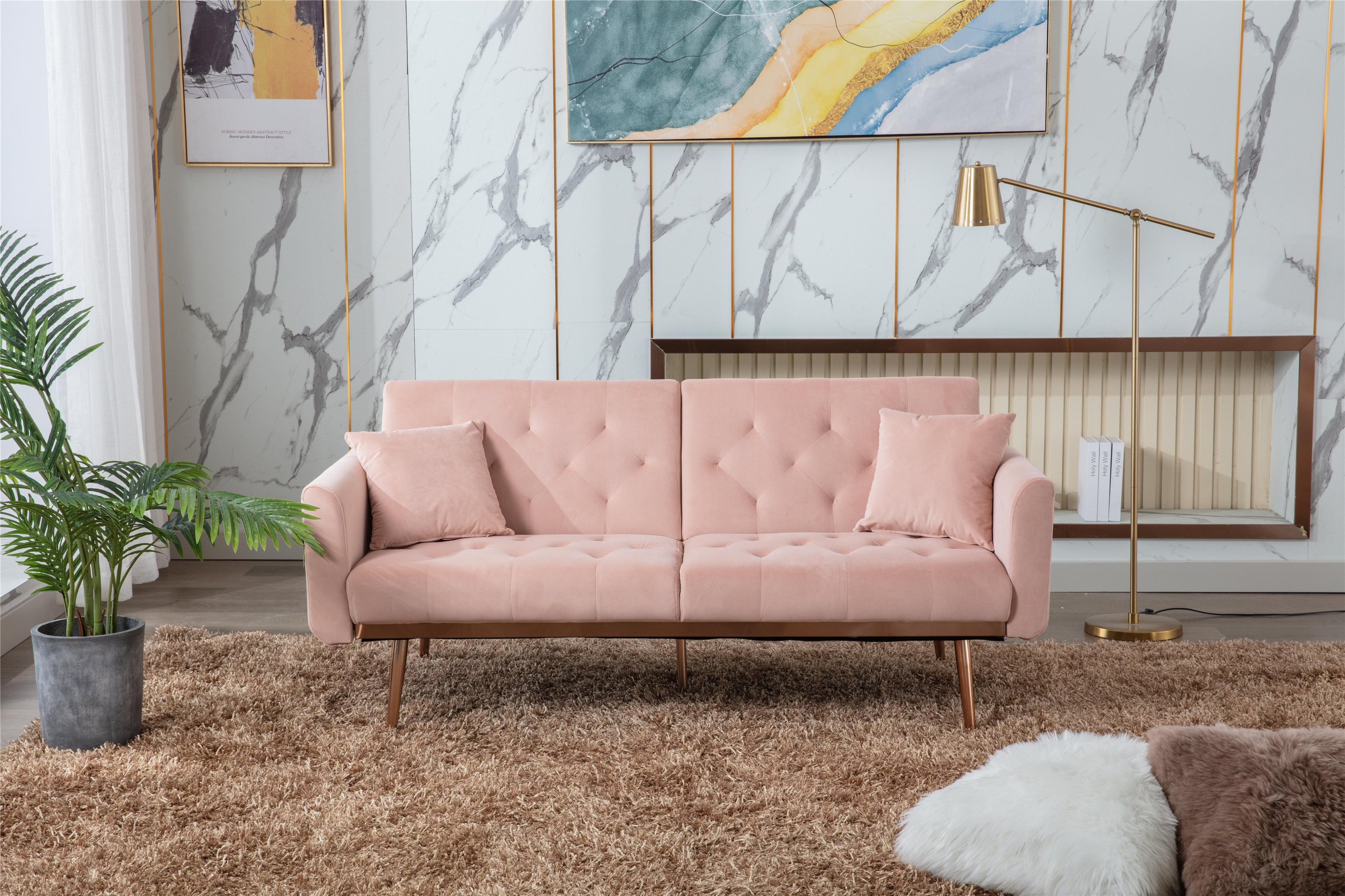COOLMORE  Velvet  Sofa , Accent sofa .loveseat sofa with rose gold metal feet  and-Boyel Living