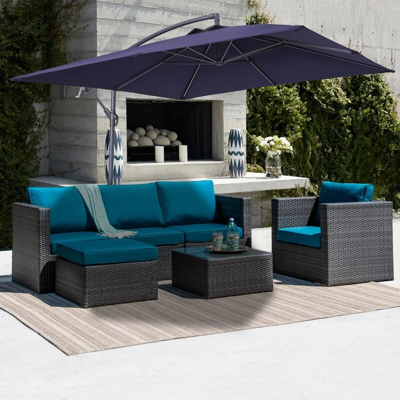 8.5Ft Square Outdoor Market Cantilever Patio Umbrella with Push Button Tilt and Base-Boyel Living