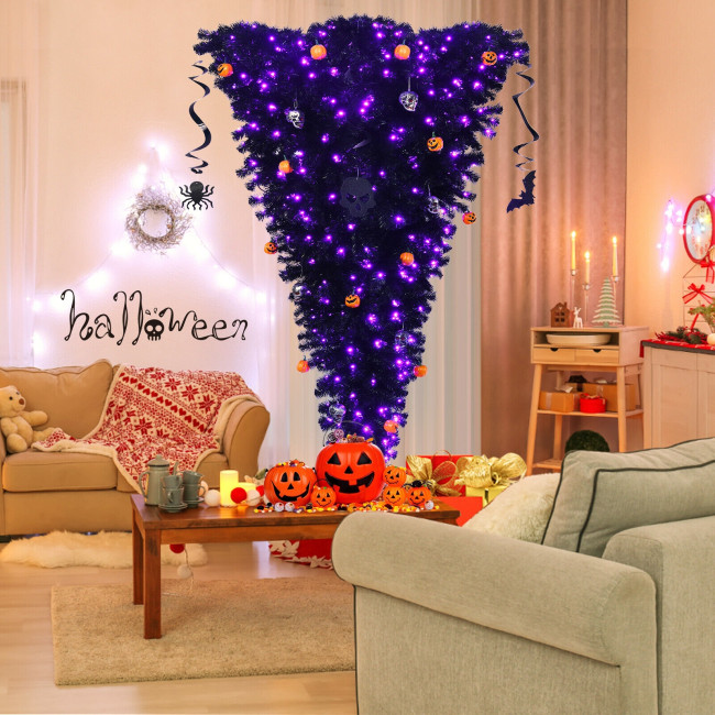 Upside Down 7 Feet Halloween Tree with 400 Purple LED Lights