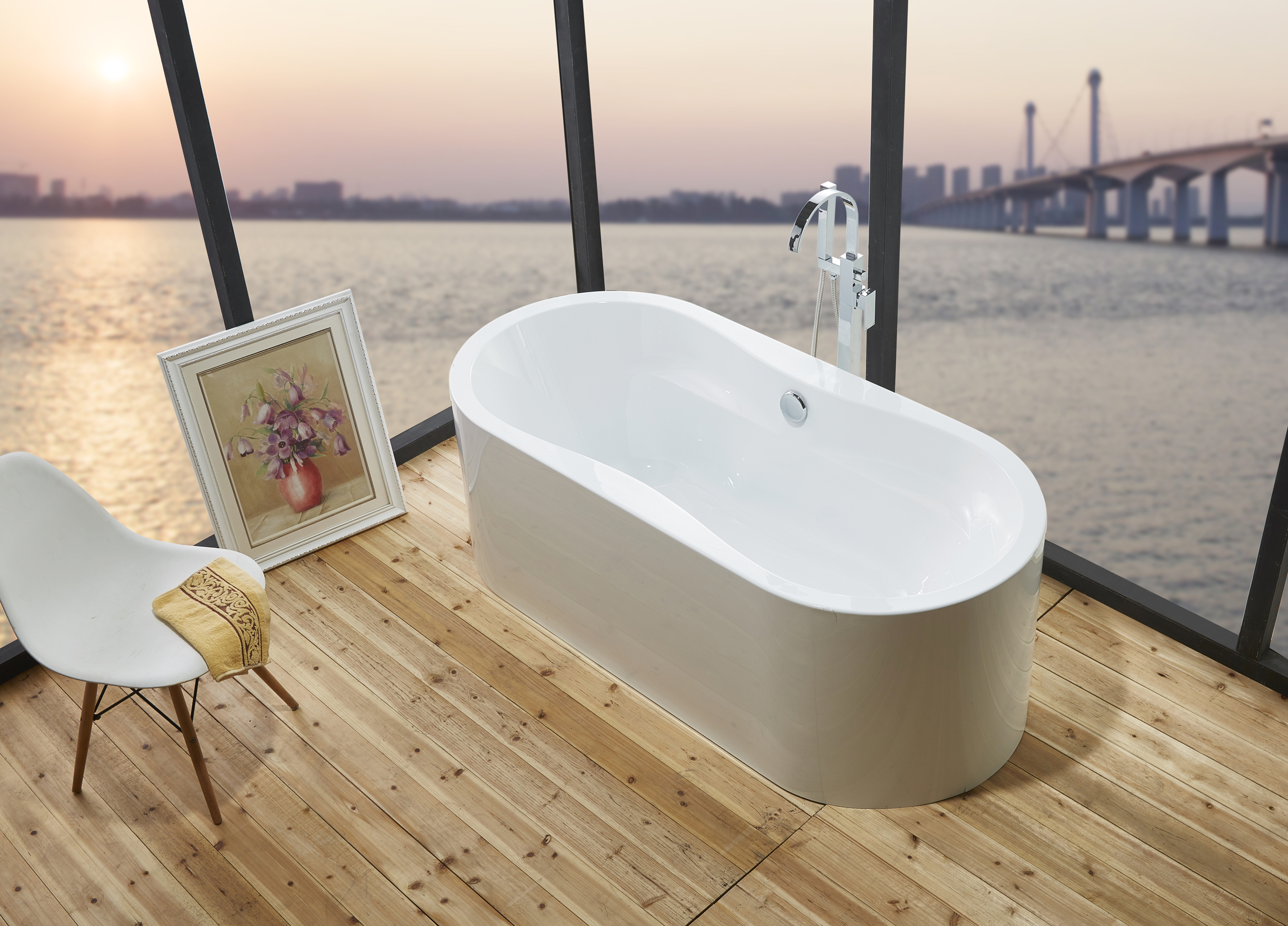 67 inch 100% Acrylic Freestanding Bathtub Contemporary Soaking Tub with Brushed Nickel Overflow and Drain-Boyel Living