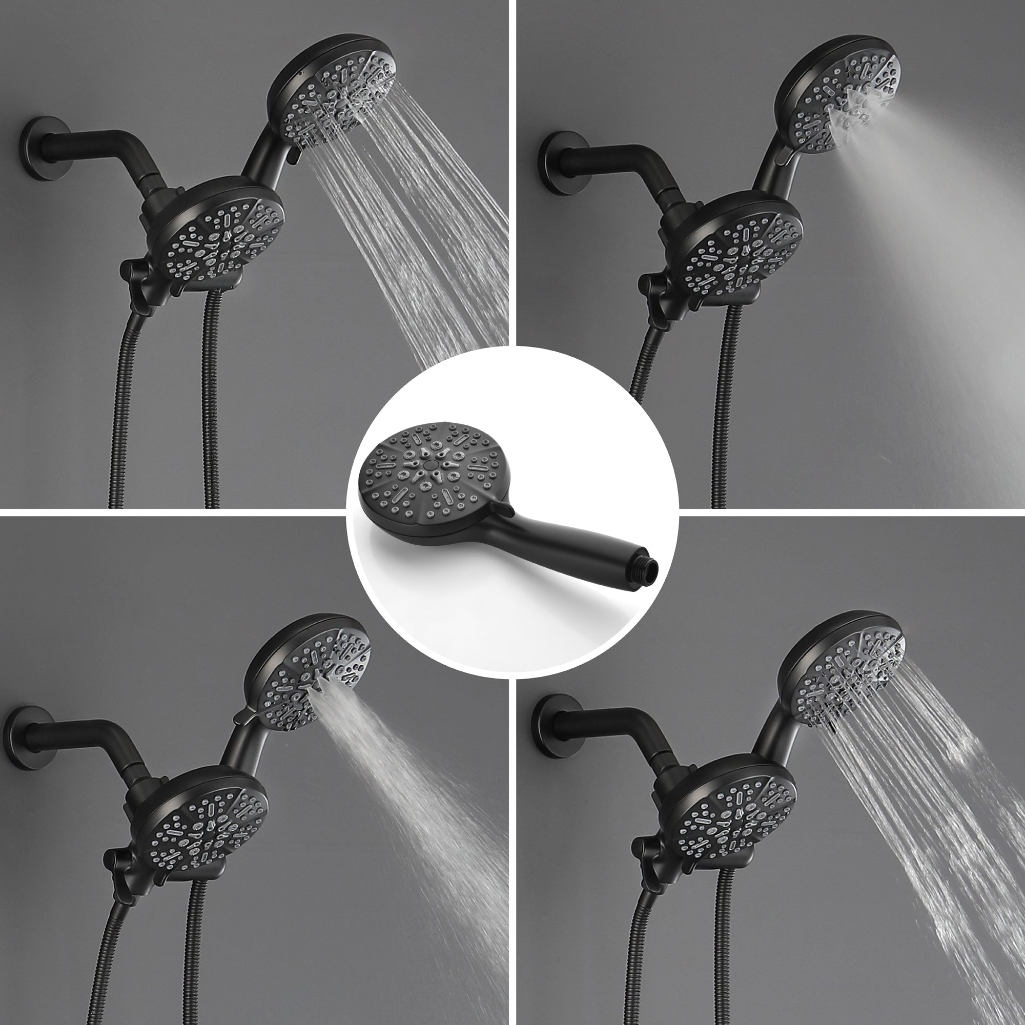 Boyel Living 5-Spray Patterns with 2.5 GPM 4.72 in. Wall Mount Dual Shower Heads in Matte Black (Valve and Handle Trim Included)-Boyel Living