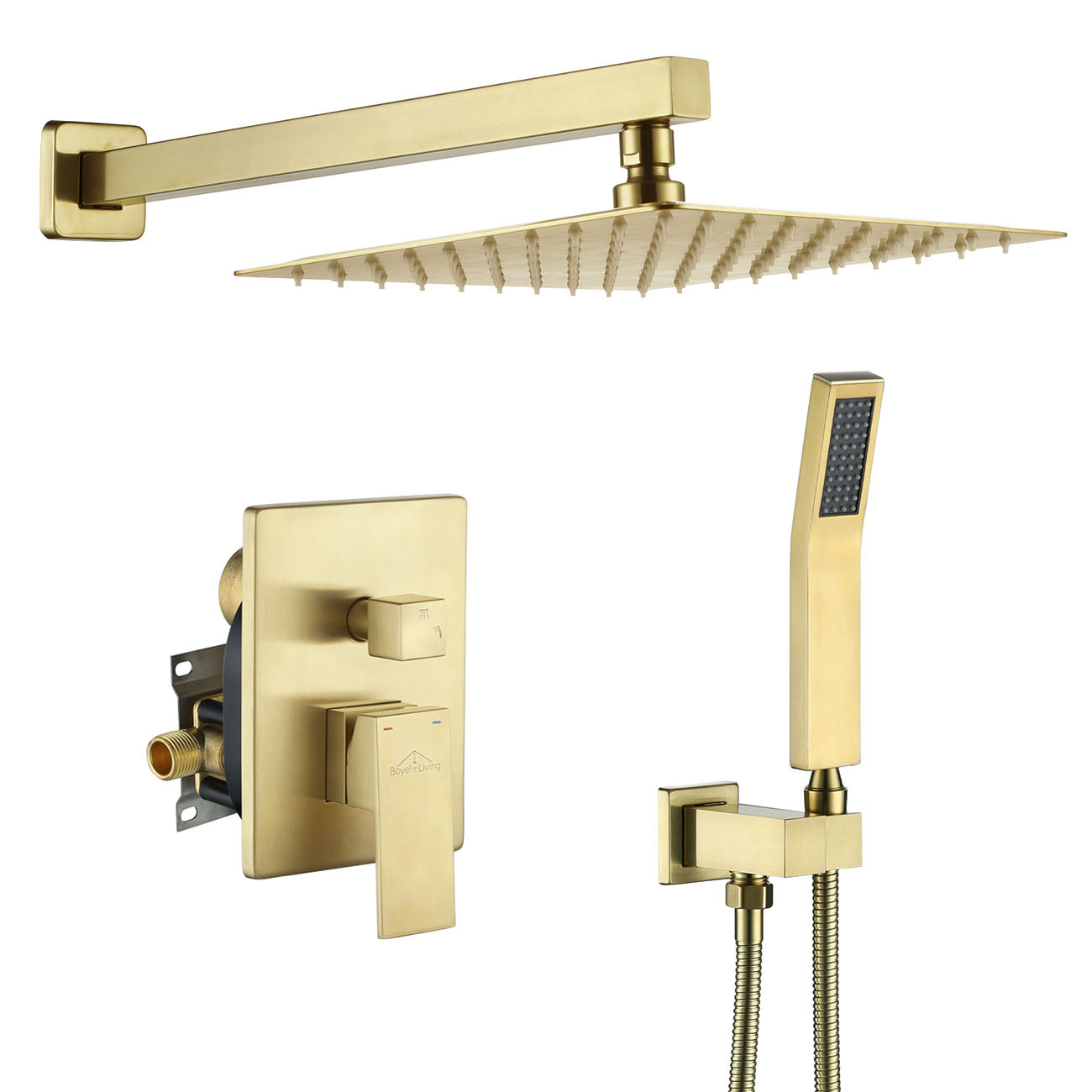 Boyel Living 10 in. Wall Mounted Dual Shower Heads Set Rainfall Shower System in Brushed Gold-Boyel Living