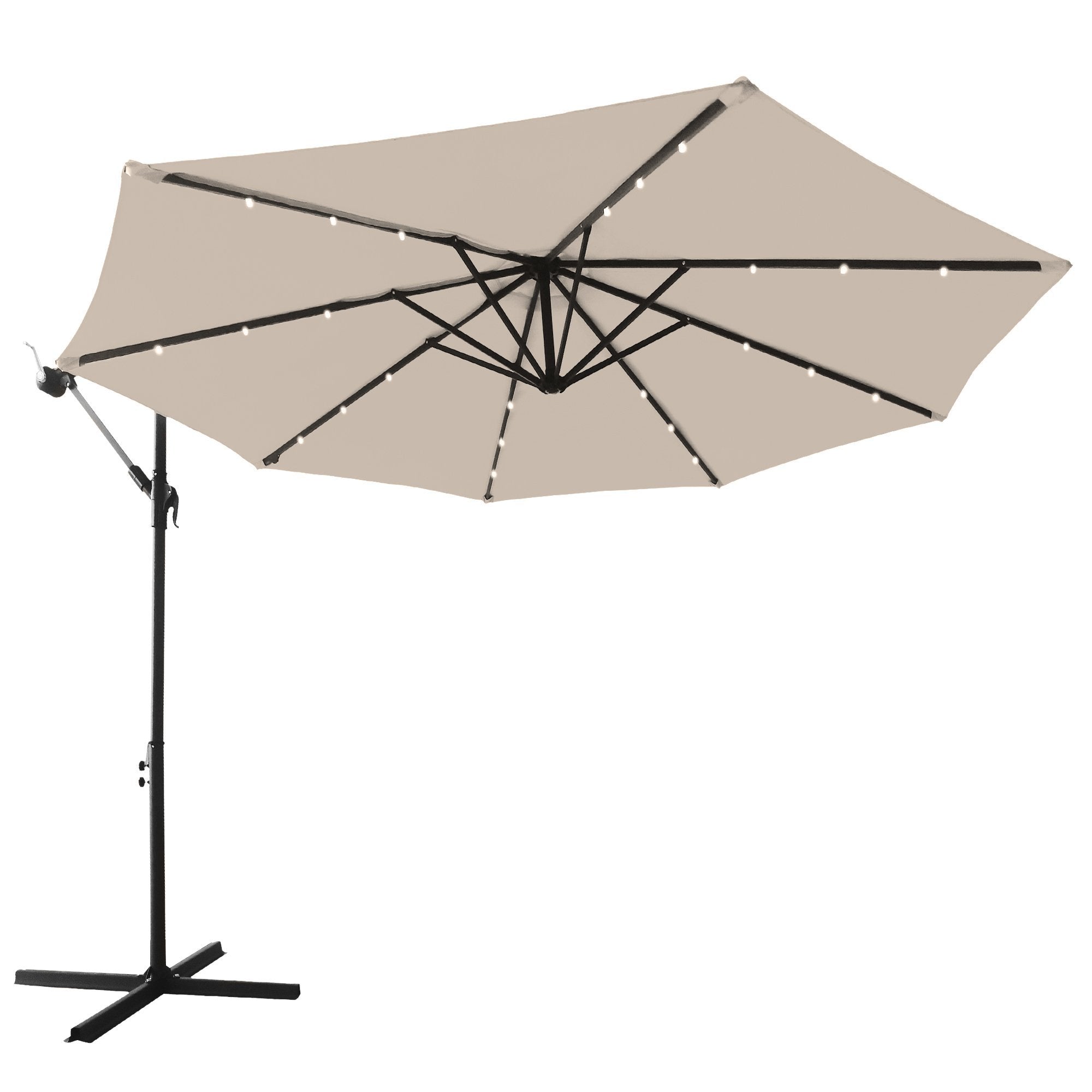10FT Patio Offset Lighted Hanging Cantilever Umbrella for Backyard,Poolside, Garden and Lawn-Boyel Living