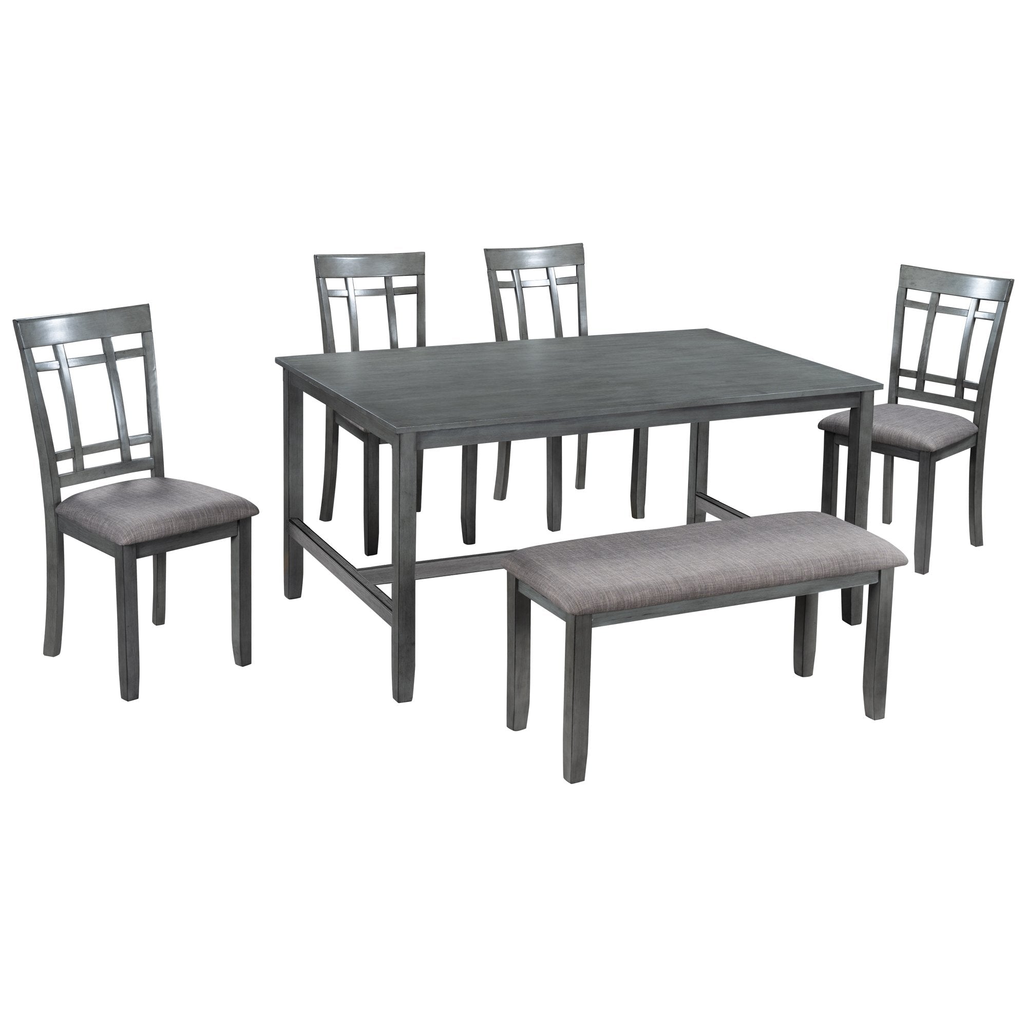 6 Piece Wooden Dining Table set, Kitchen Table set with 4 Chairs and Bench, Farmhouse Rustic Style,Antique Graywash-Boyel Living