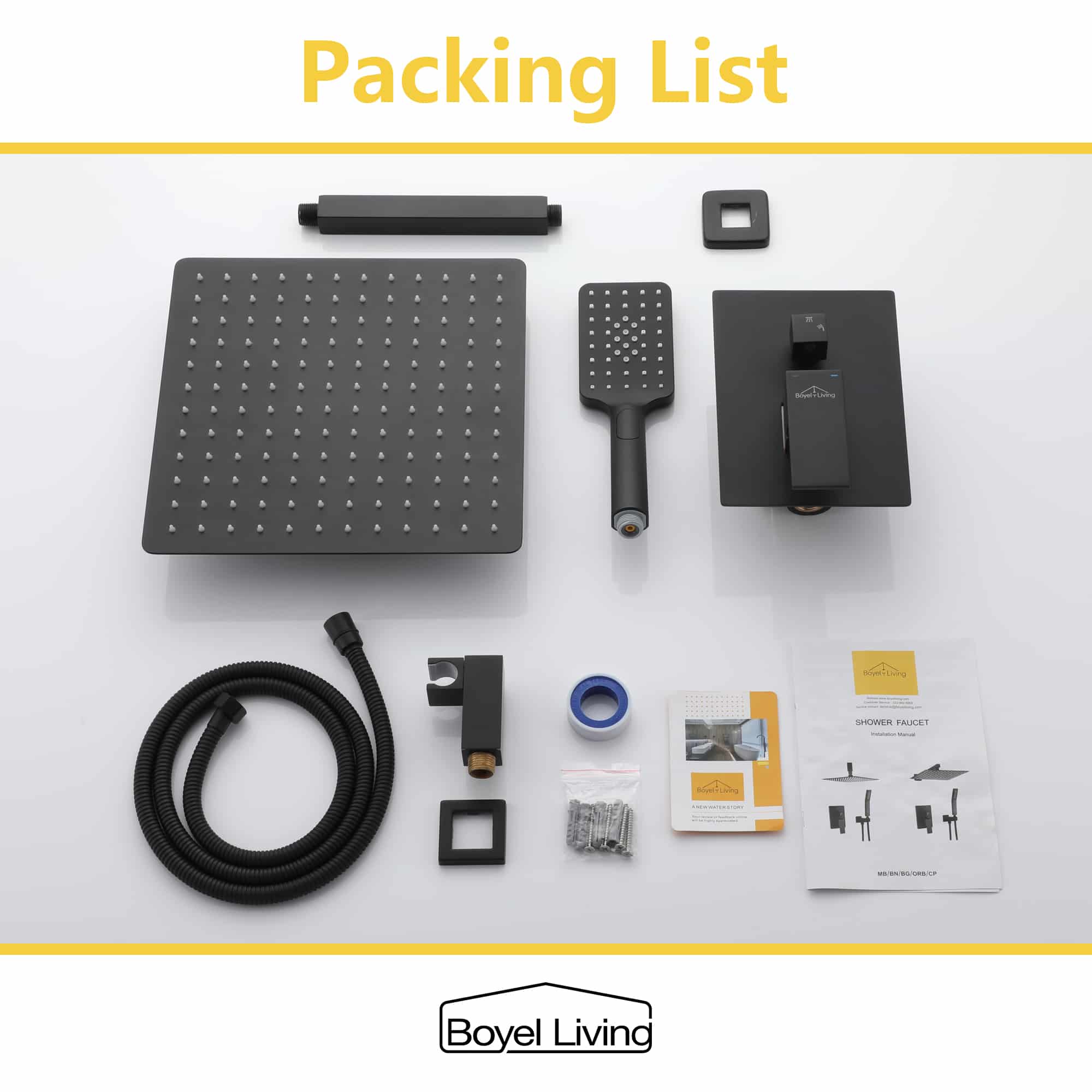Boyel Living 12 in. Ceiling Mount Dual Shower Heads Shower System with Handheld Packing List-Boyel Living