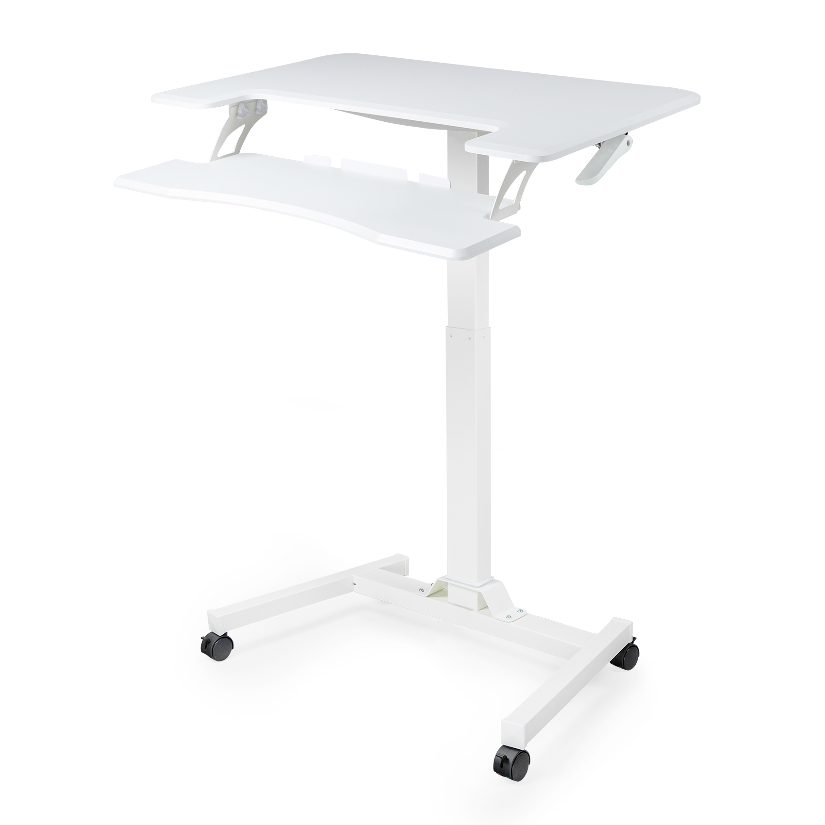 Pneumatic Height Adjustable Sit Stand Laptop Desk Movable Workstation Over Bed/Sofa Desk with Keyboard Holder - White-Boyel Living