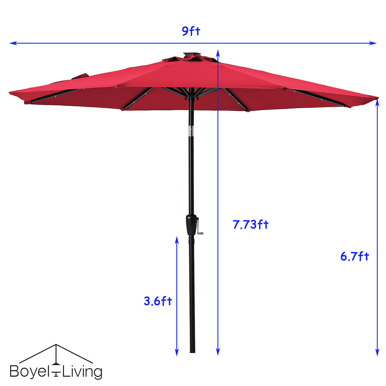 Boyel Living 9-ft Patio Umbrella with LED Lights (Red)-Boyel Living