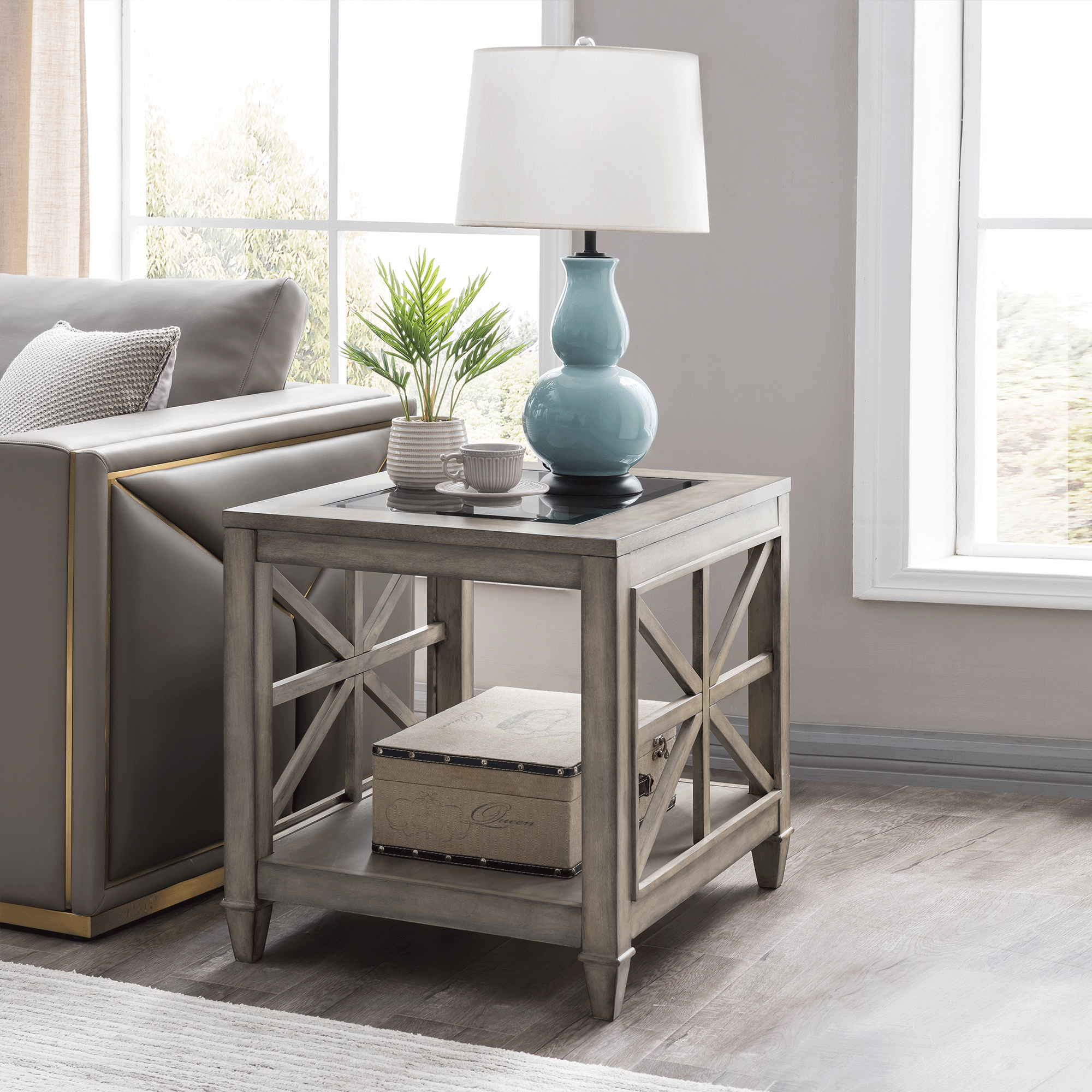 End Table Solid Wood and Tempered Glass Top-Boyel Living