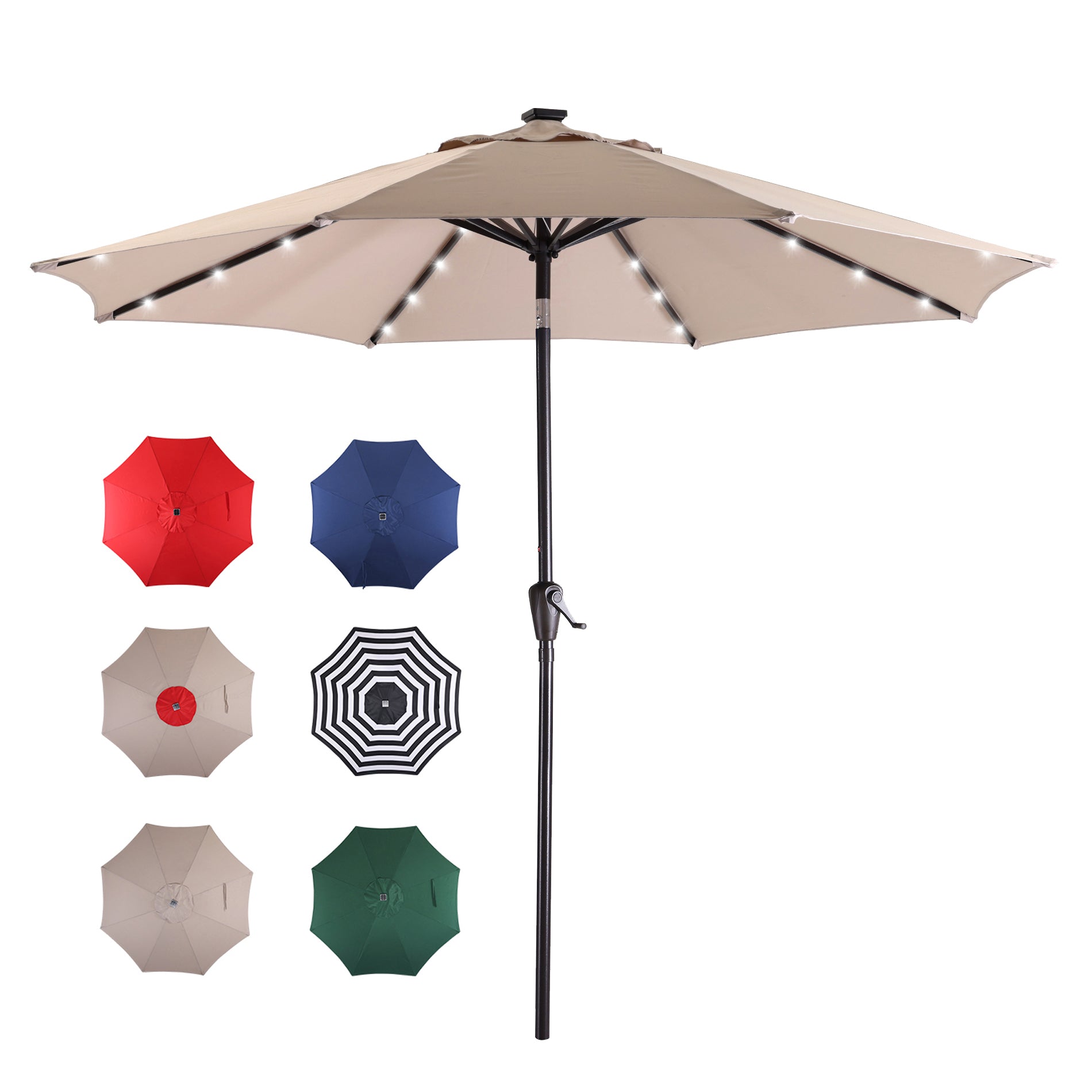 9Ft Patio Cast Aluminum Umbrella with 32 LED Solar Lights-Boyel Living