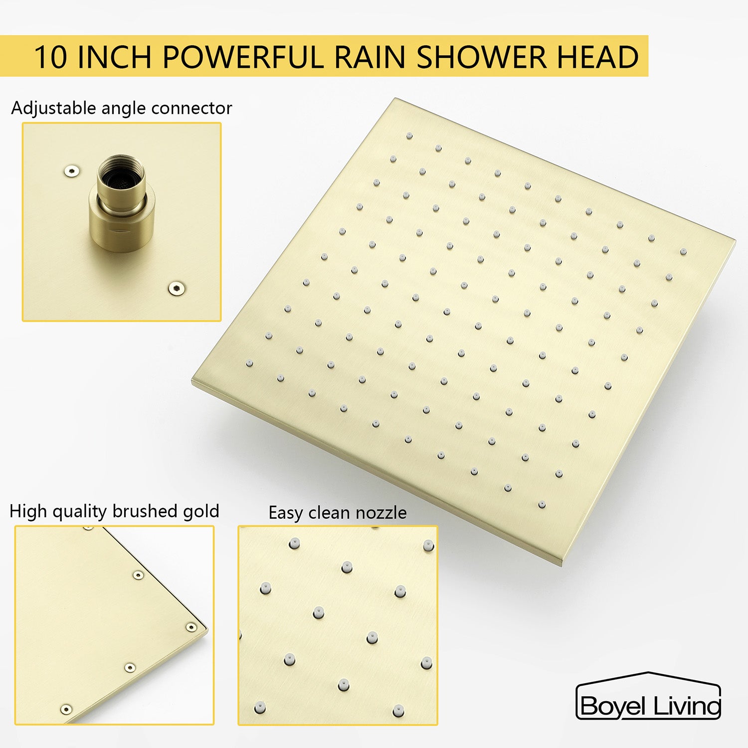 Boyel Living Wall Mounted 10 in. Rainfall Thick Shower Head System with Rough-In Valve Body and Trim in Brushed Gold-Boyel Living