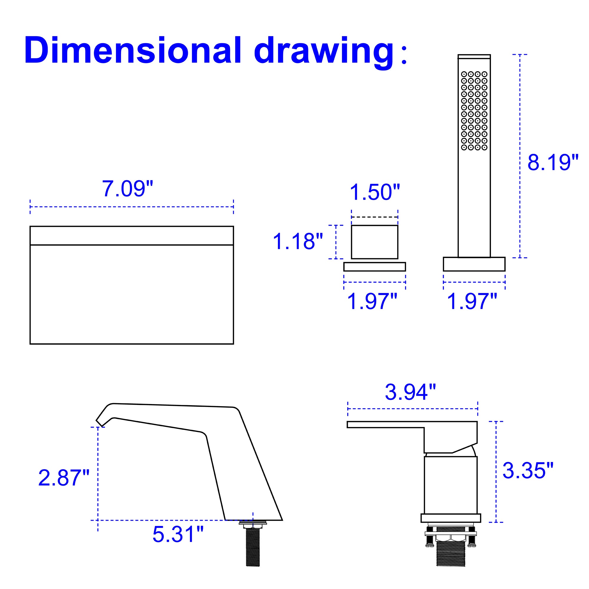 Boyel Living Bathtub Faucets Tub Deck Mount Roman Tub Faucet with Hand Shower and Water Suply Hose-Boyel Living