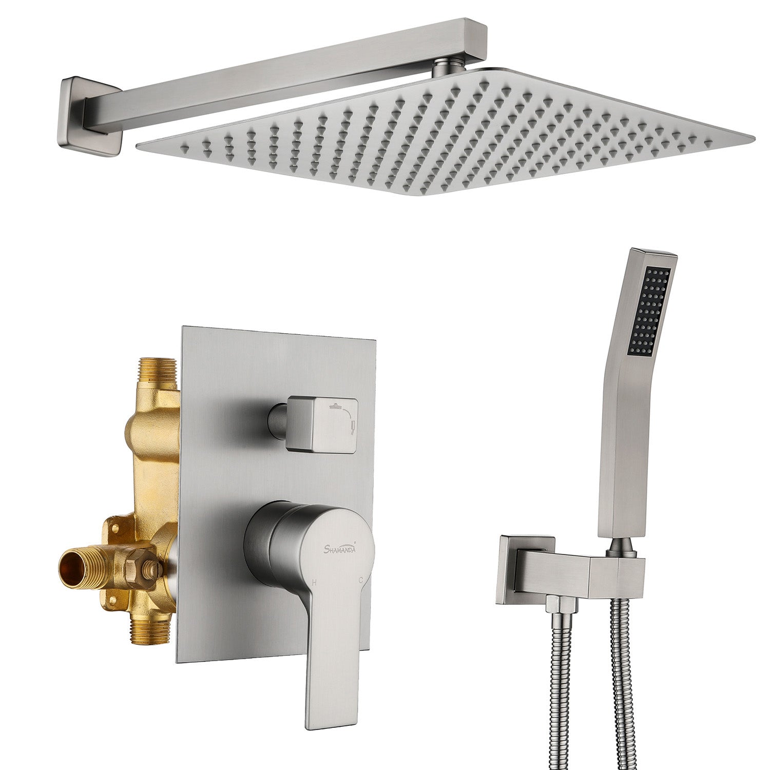 Boyel Living Wall Mount Rainfall Complete Shower System in Brushed Nickel, 10/12 in. -Boyel Living