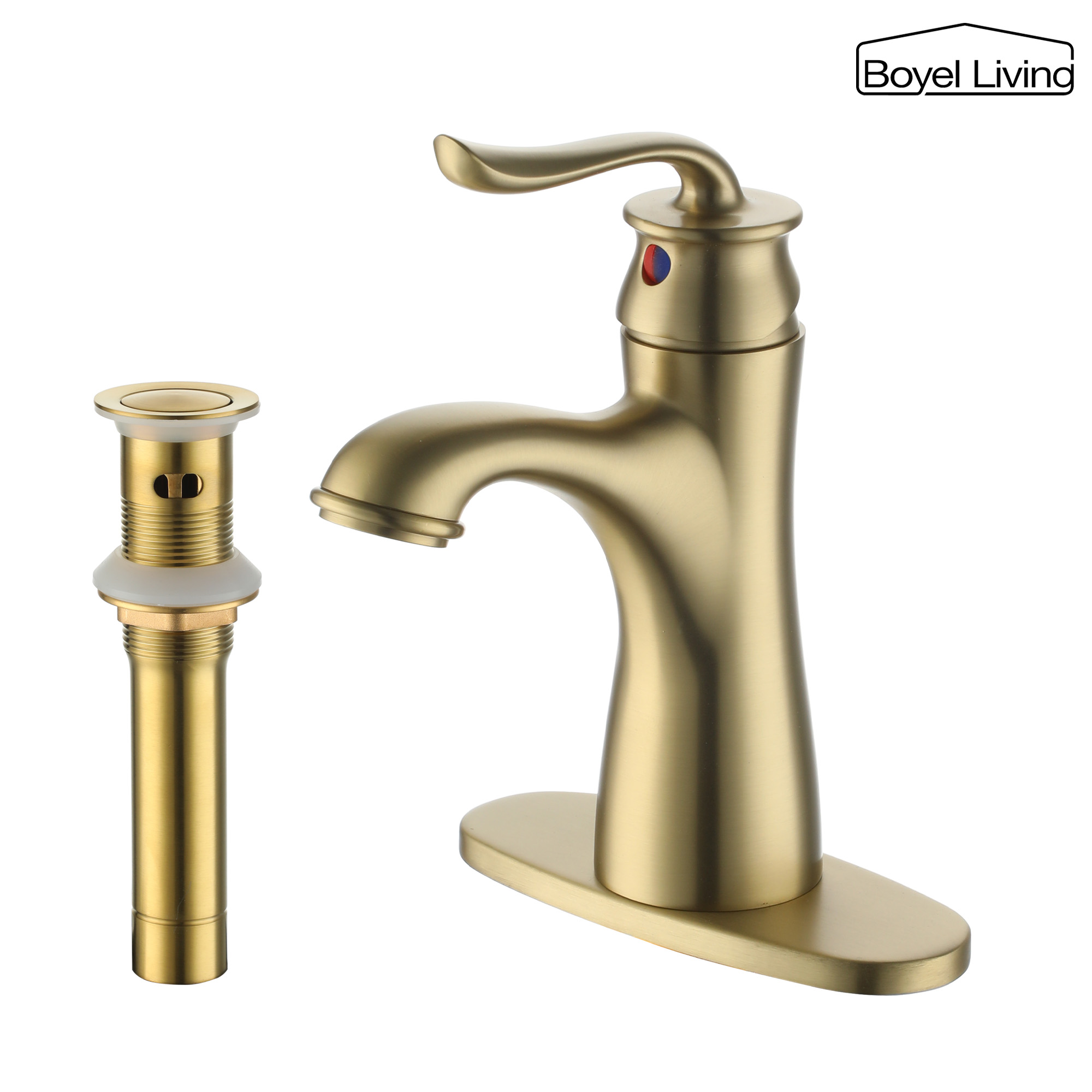 1.2 GPM Single Handle Single Hole Bathroom Faucet with Water Supply Hose and Built-in Aerator in Brushed Nickel