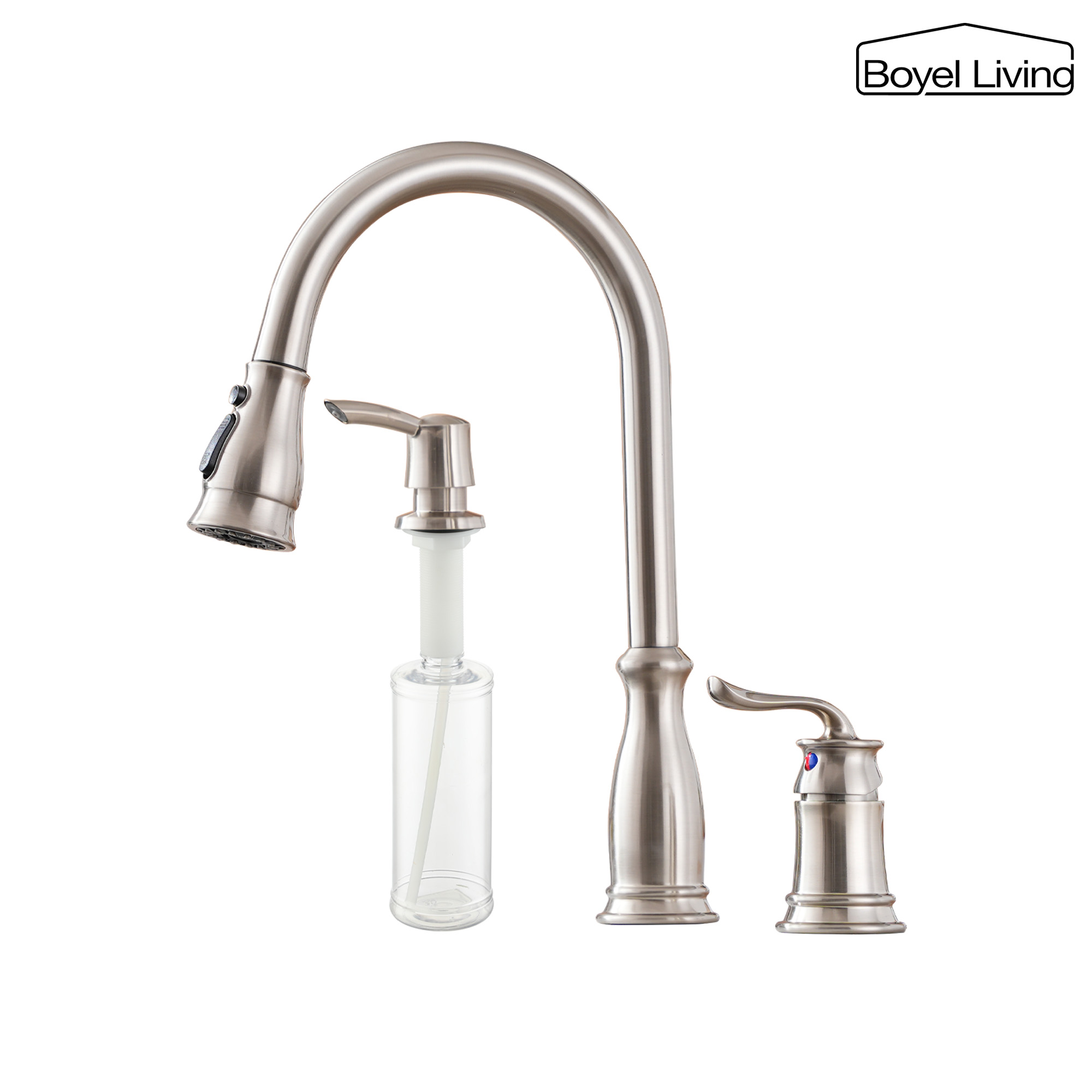 3-Spray Patterns 1.8 GPM Single Handle No Sensor Pull Down Sprayer Kitchen Faucet with Soap Dispenser in Brushed Nickel