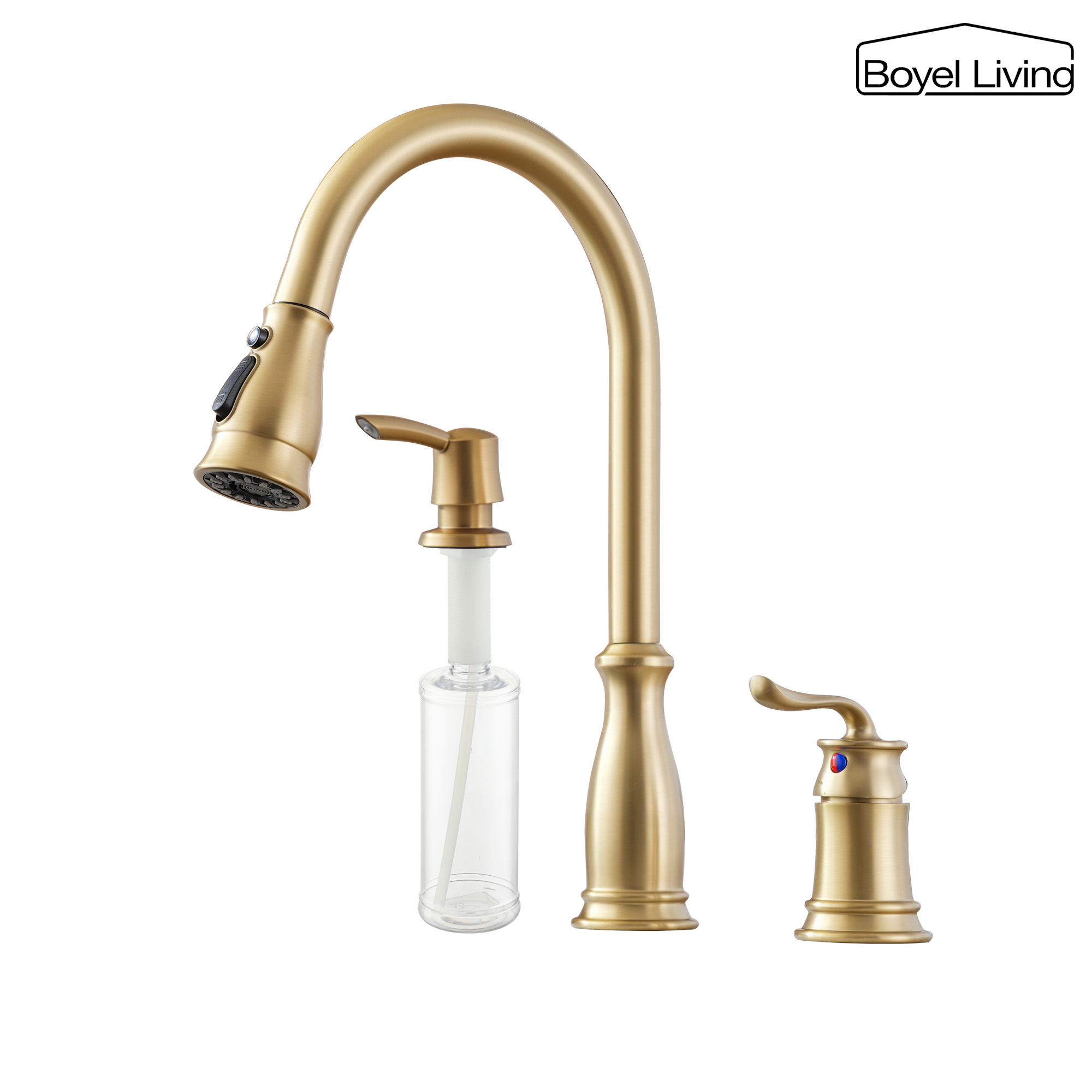 3-Spray Patterns 1.8 GPM Single Handle No Sensor Pull Down Sprayer Kitchen Faucet with Soap Dispenser in Brushed Nickel