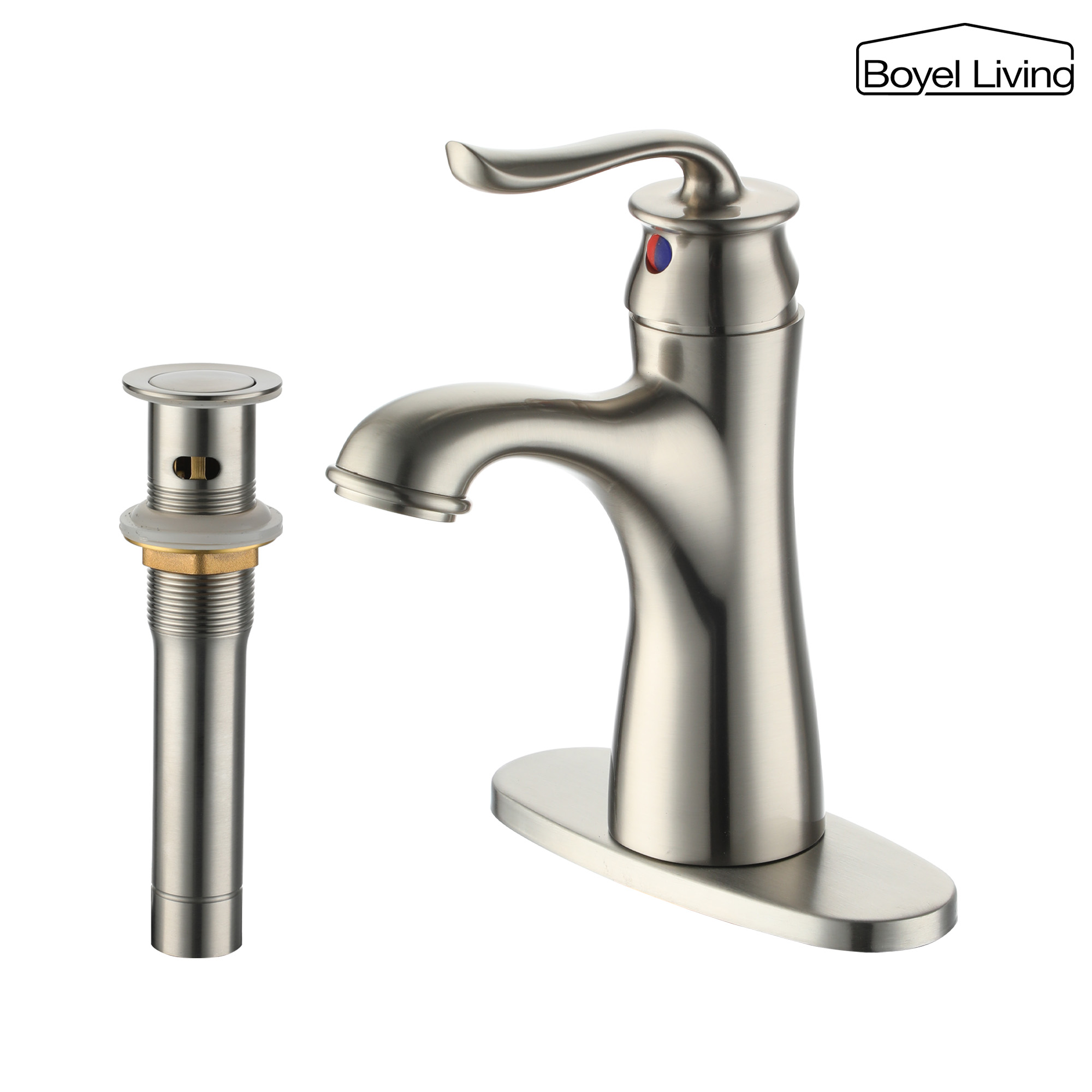 1.2 GPM Single Handle Single Hole Bathroom Faucet with Water Supply Hose and Built-in Aerator in Brushed Nickel