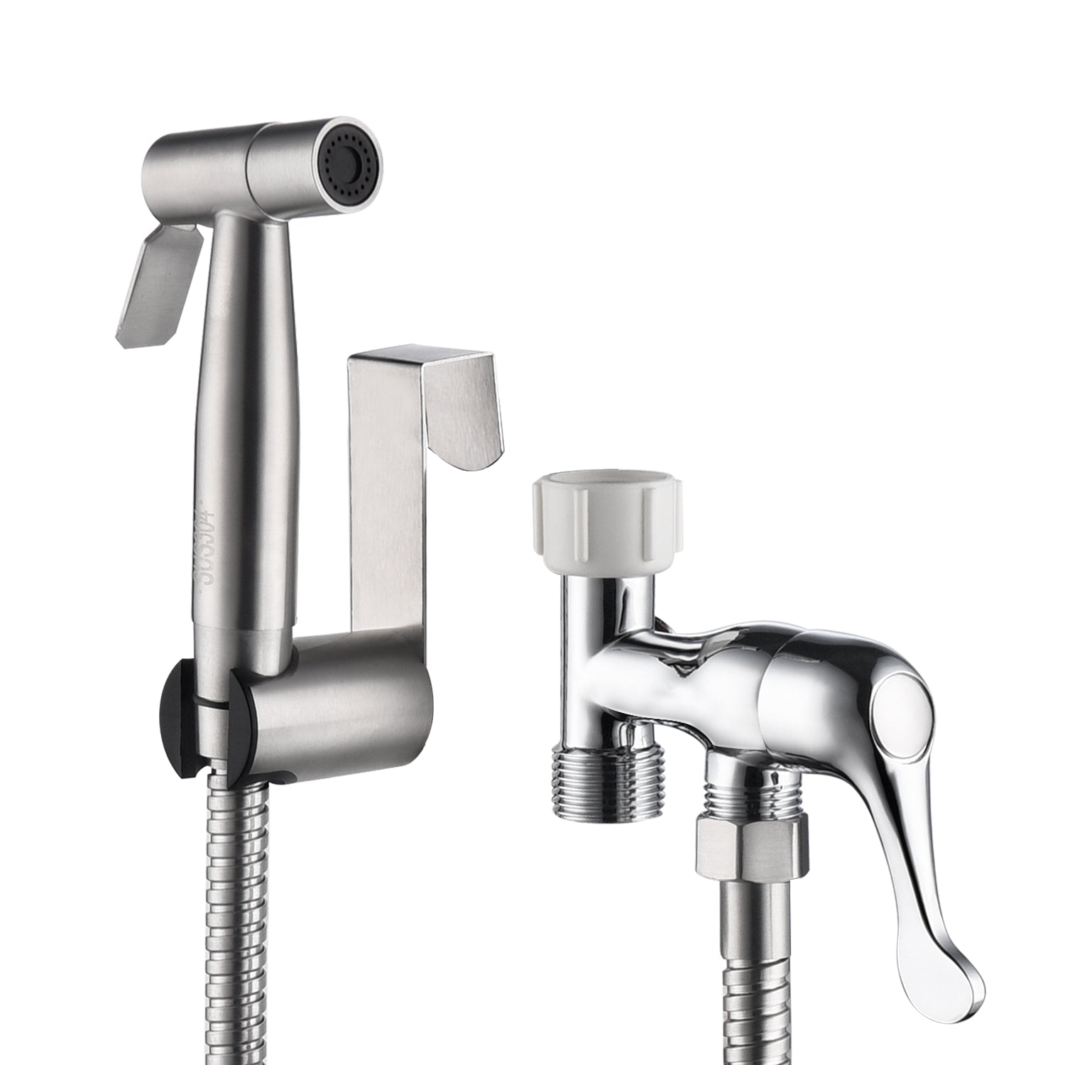 Single-Handle Bidet Faucet with Sprayer Holder, Solid Brass T-Valve and Flexible Hose in Brushed Nickel-Boyel Living
