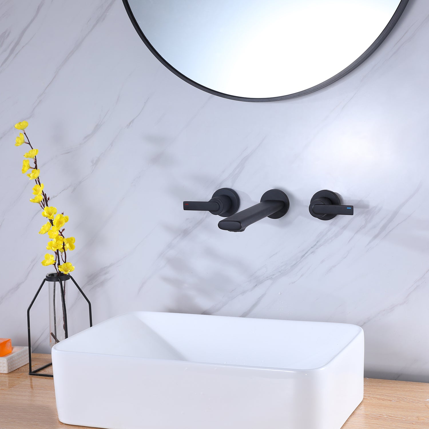 2 Double Handle Wall Mounted Bathroom Kitchen Faucet Basin  in Matte Black-Boyel Living