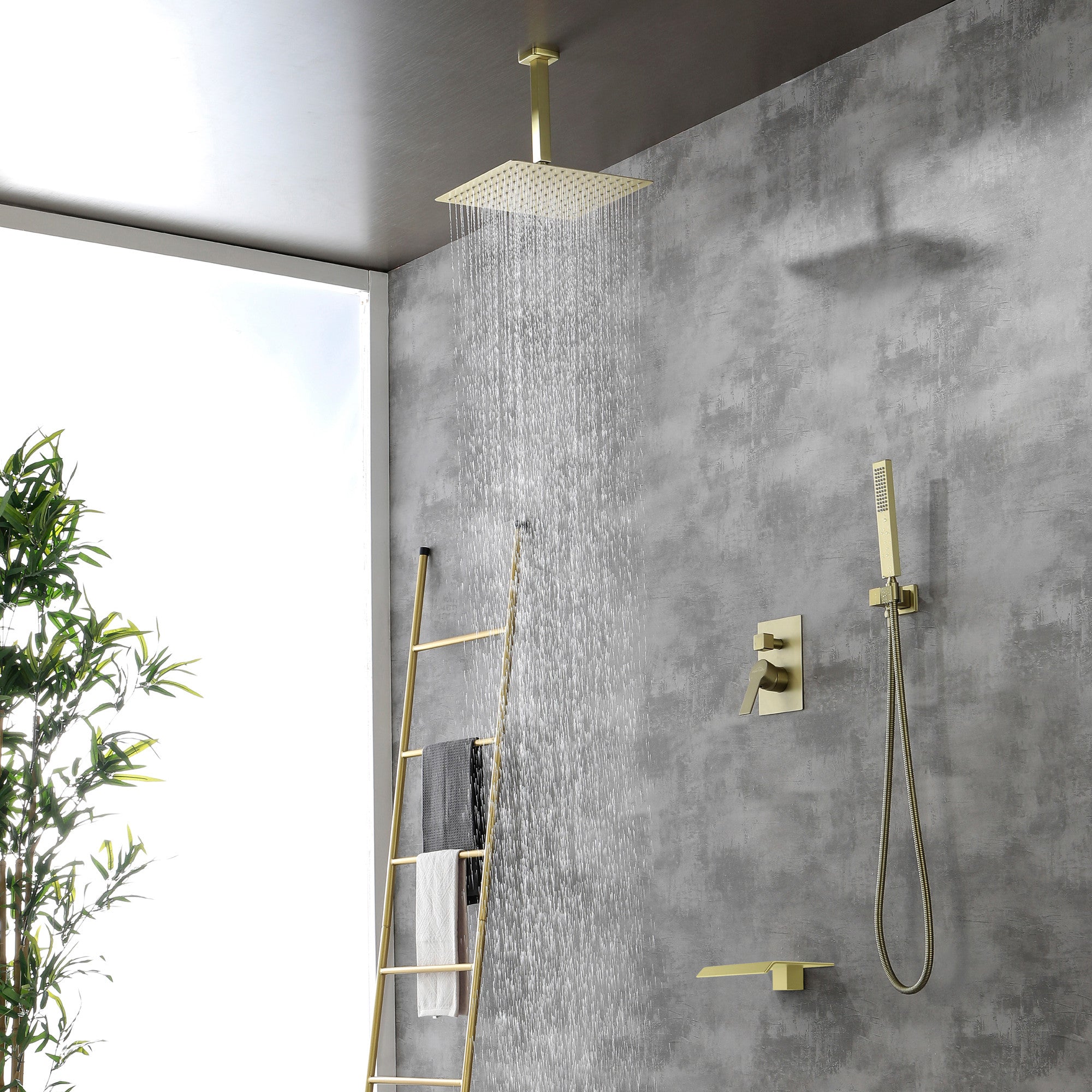 Boyel Living 12 in. Ceiling Mount Shower System with Large Tub Spout-Boyel Living