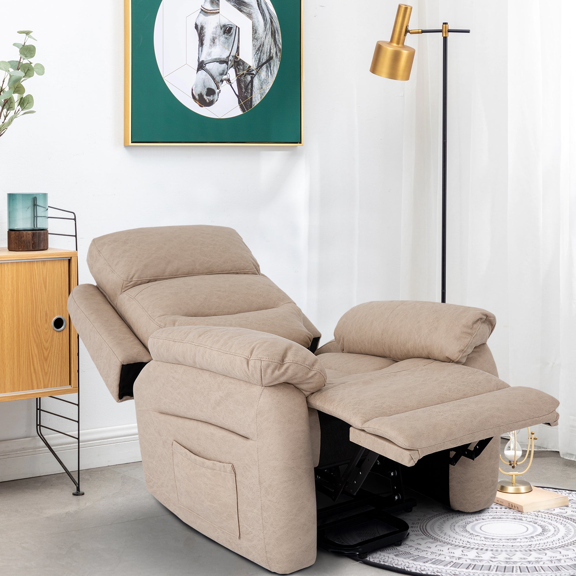 Power Lift Assist Standard Recliner with Storage and Overstuffed Pillows-Boyel Living