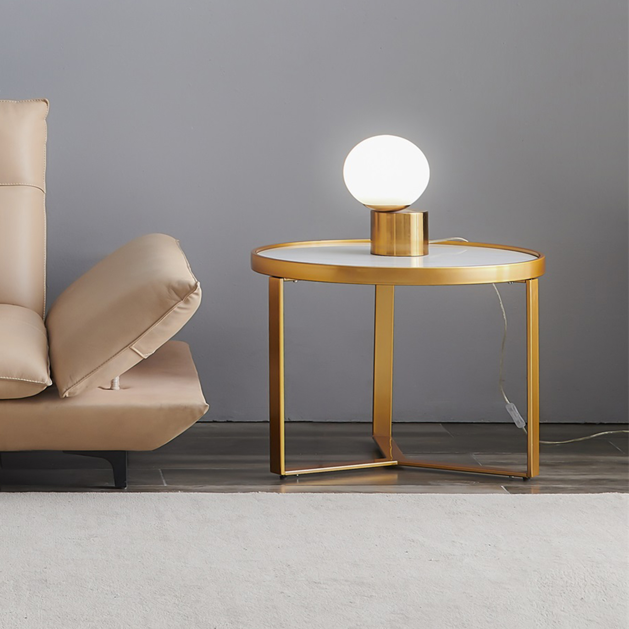 Modern coffee table,Golden metal frame with round Sintered stone table top-Boyel Living
