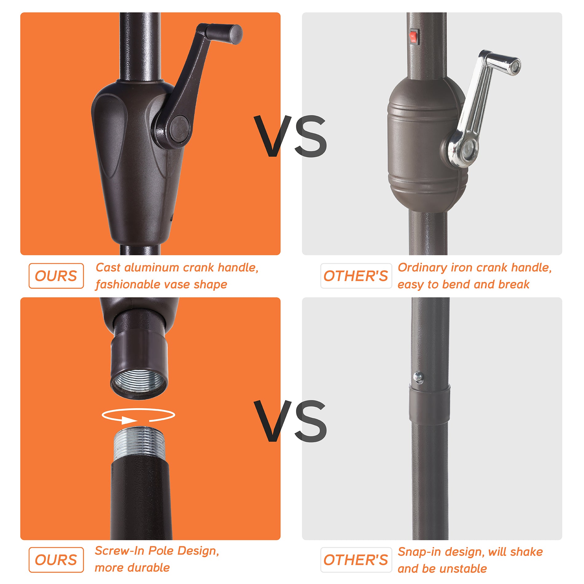 9Ft Patio Cast Aluminum Umbrella with 32 LED Solar Lights-Boyel Living