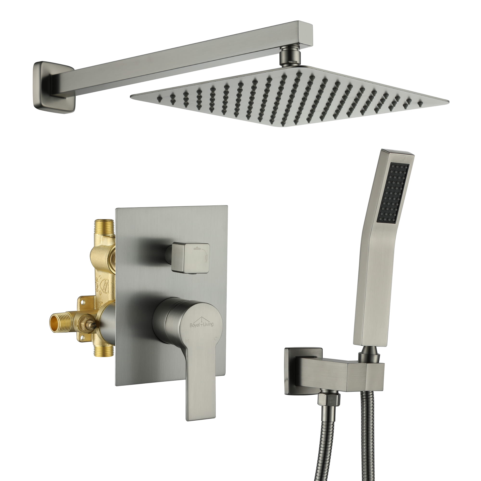 Brushed Nickel 2.66 GPM 10/12 in. Wall Mount Rainfall Complete Shower System