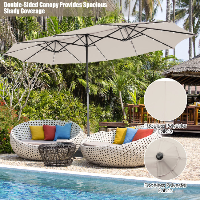 Boyel Living 15 Feet Double-Sided Patio Umbrella with 48 LED Lights