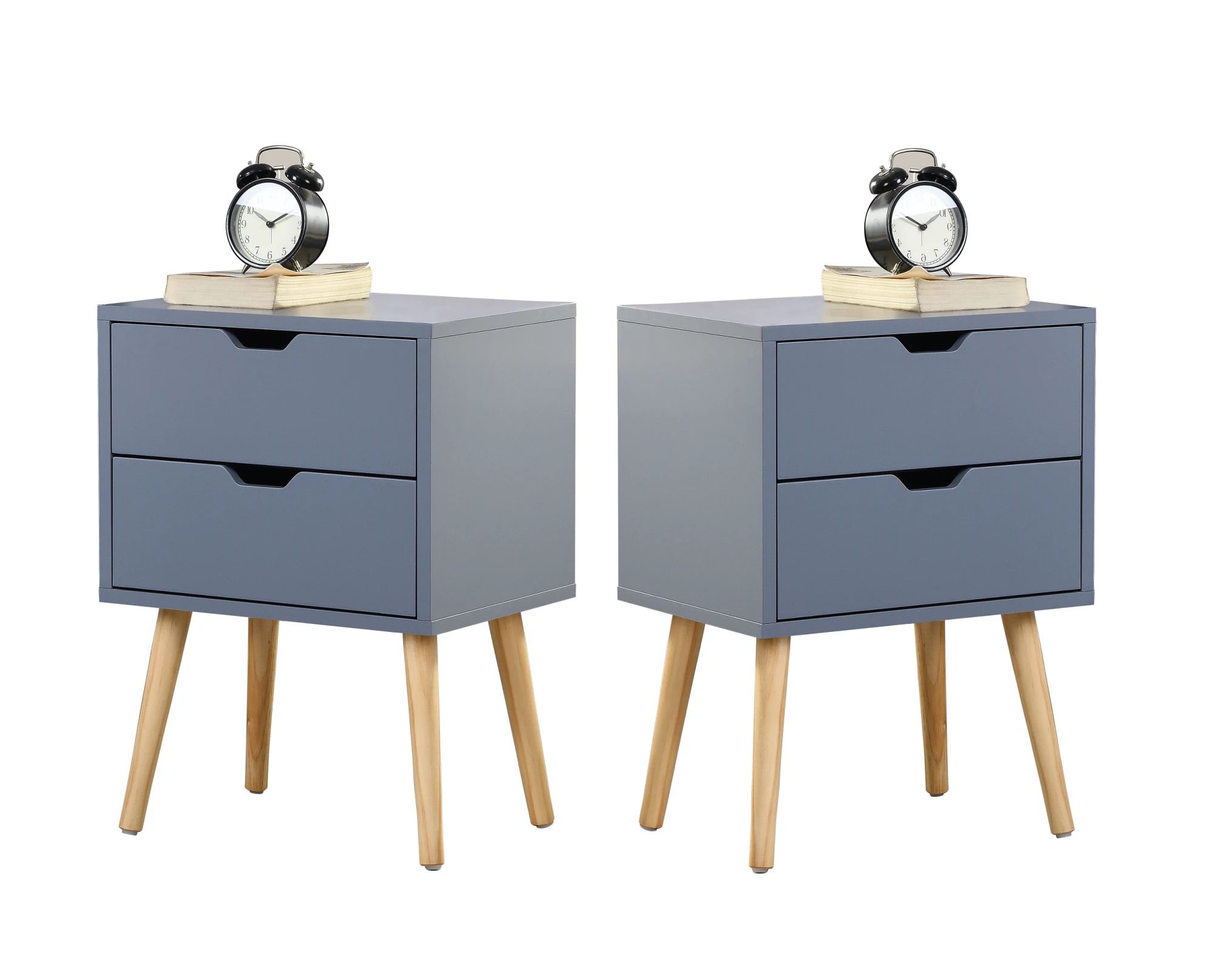 Modern Nightstand with 2 Storage Drawers and solid wood legs (Set of 2）-Boyel Living