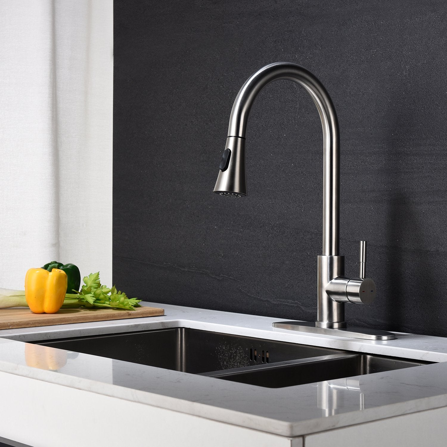 Kitchen Faucet with Pull Out Sprayer in Brushed Nickel-Boyel Living