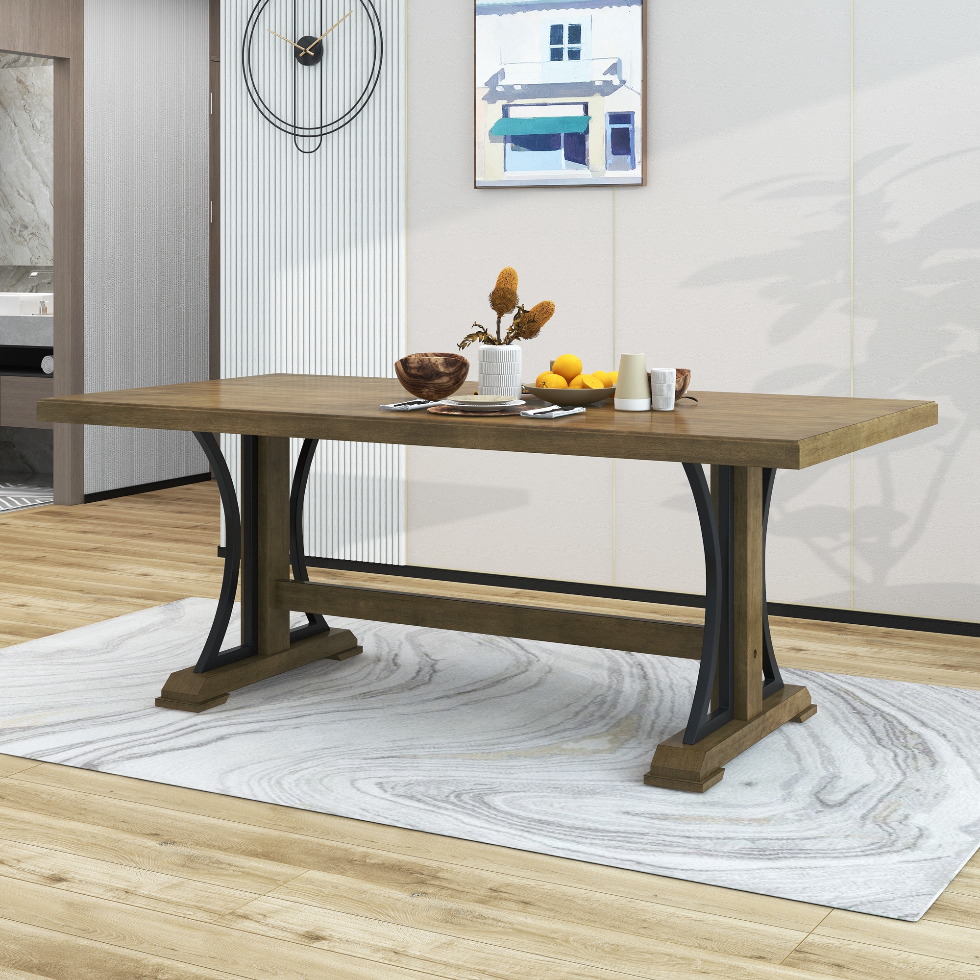 TREXM Retro Style Dining Table 78&rdquo; Wood Rectangular Table, Seats up to 8 (Natural Walnut)