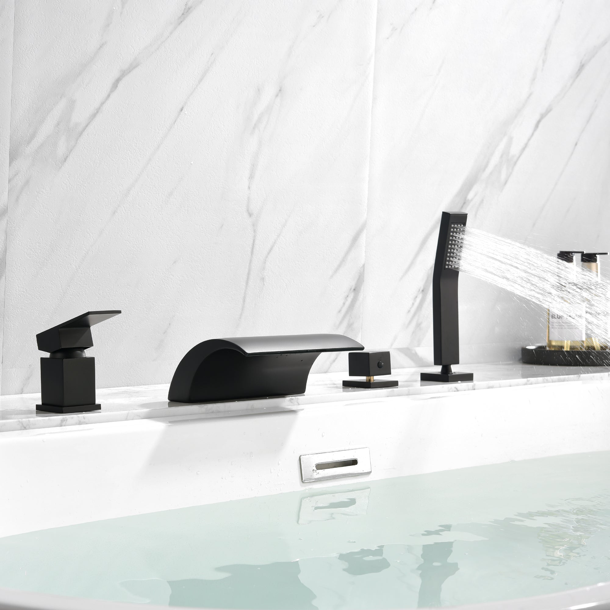 Boyel Living Tub Deck Mount Roman Tub Faucet with Hand Shower and Water Suply Hose-Boyel Living