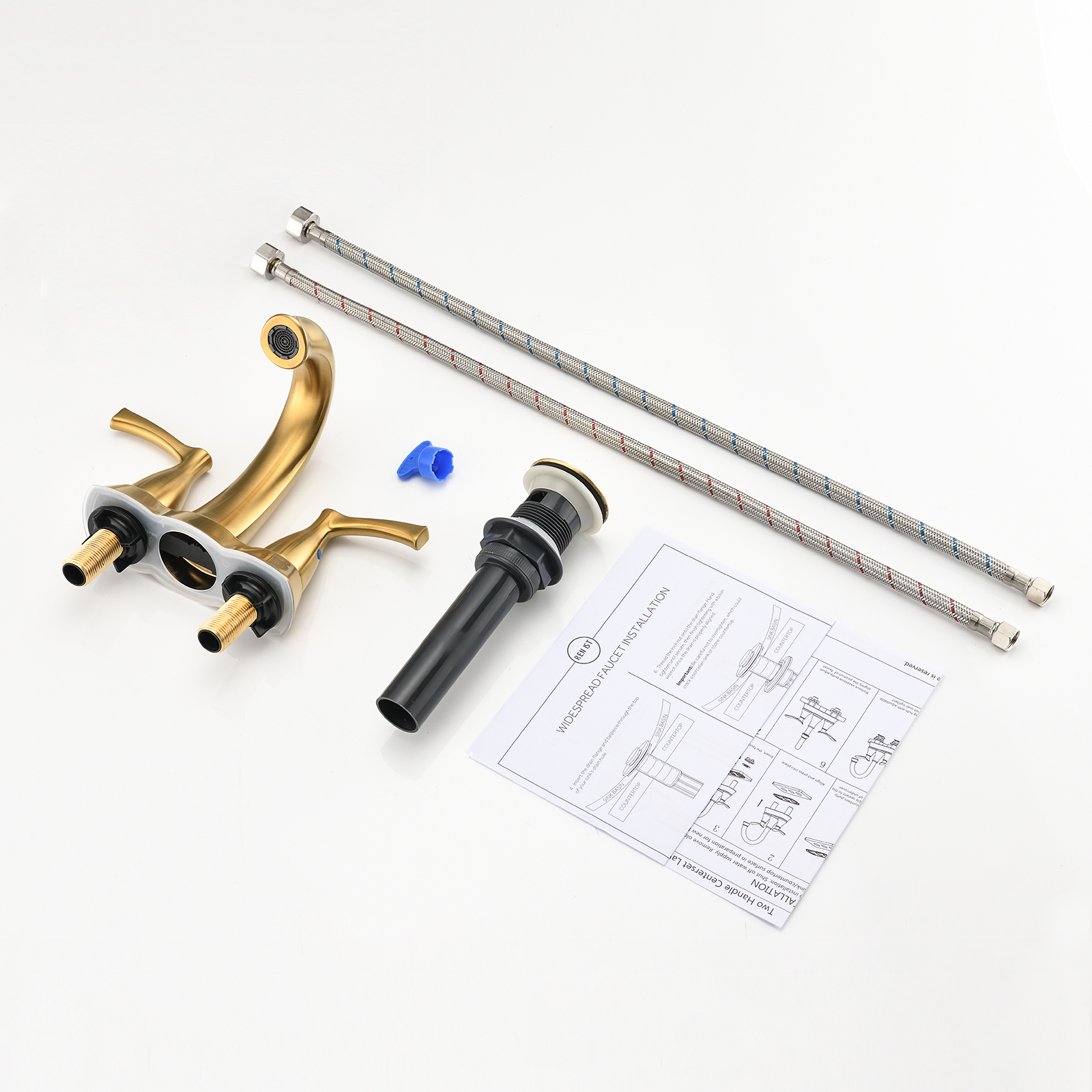 2 Handle 4 Inch Centerset Bathroom Sink Faucet with Pop-Up Drain, Brushed Gold /Brushed Nickel/Matte Black