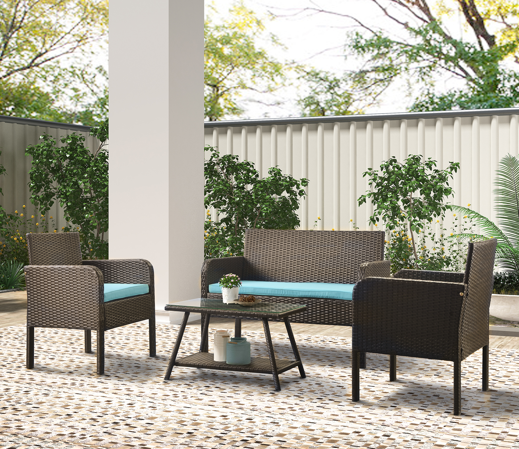 4 Piece Rattan Sofa Seating Group with Cushions, Outdoor Ratten sofa-Boyel Living