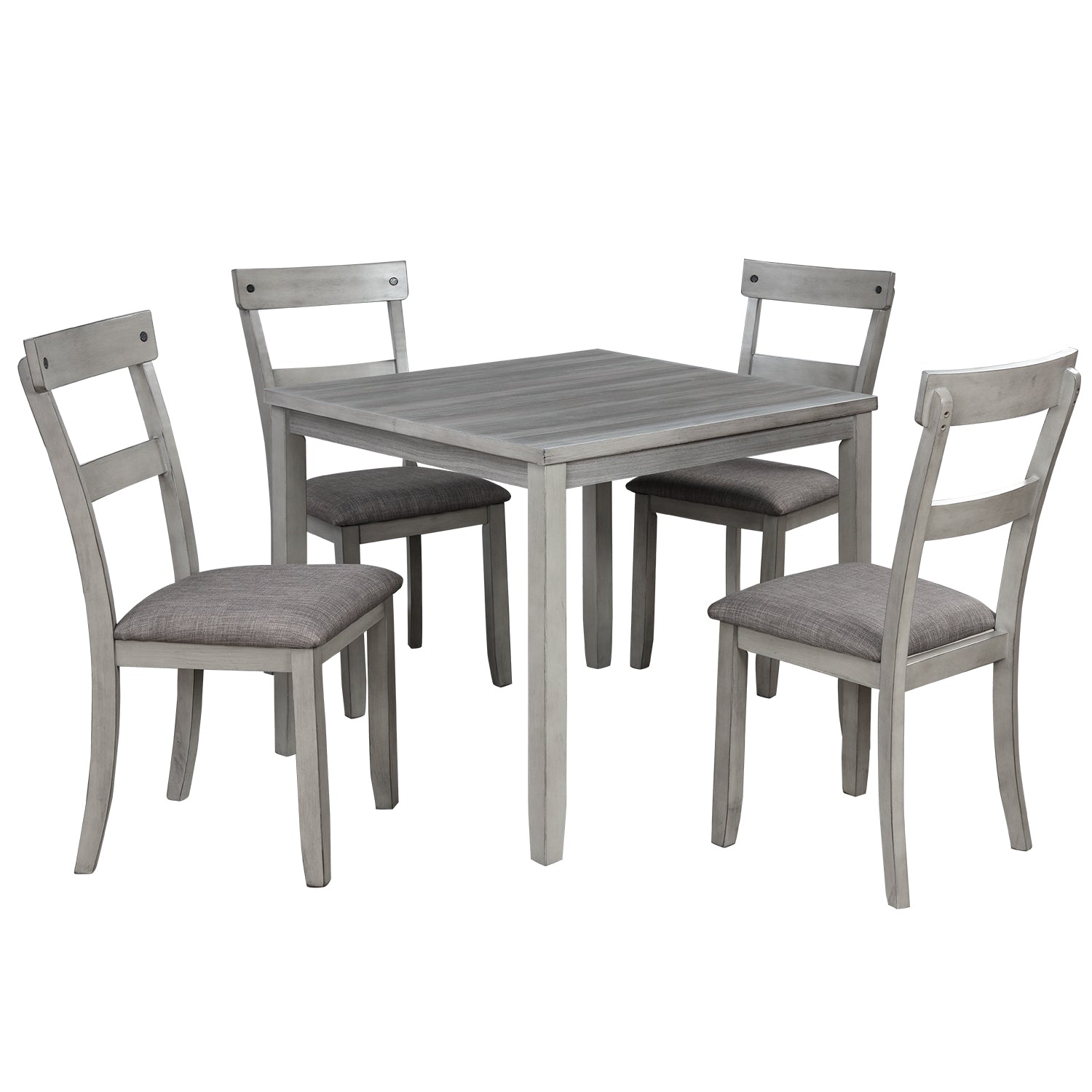 5 Piece Dining Table Set Industrial Wooden Kitchen Table and 4 Chairs for Dining Room (Light Grey)-Boyel Living