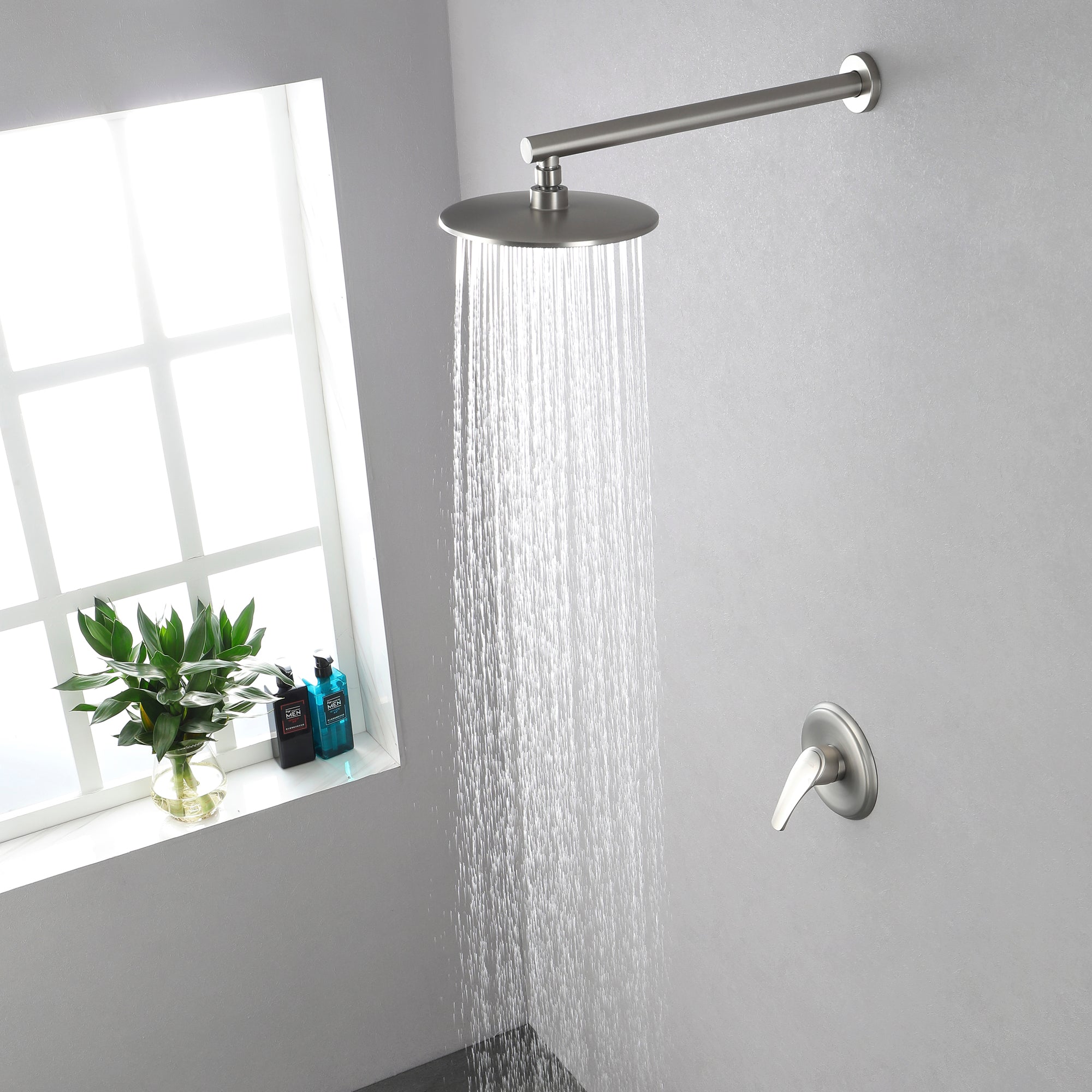 Boyel Living 1-Spray Patterns with 3.4 GPM 9 in. Wall Mount Rain Fixed Shower Head with Single Lever Handle and Valve-Boyel Living