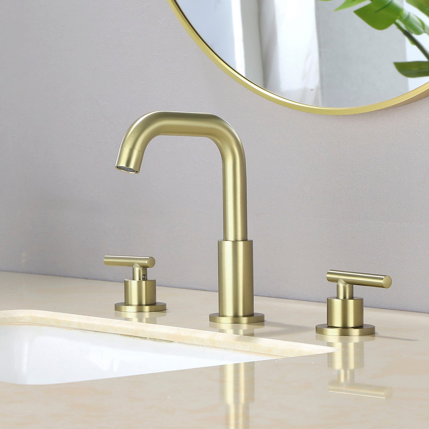 Boyel Living 8 in. Widespread 2-Handle Mid-Arc Bathroom Faucet with Valve and cUPC Water Supply Lines in Brushed Gold-Boyel Living