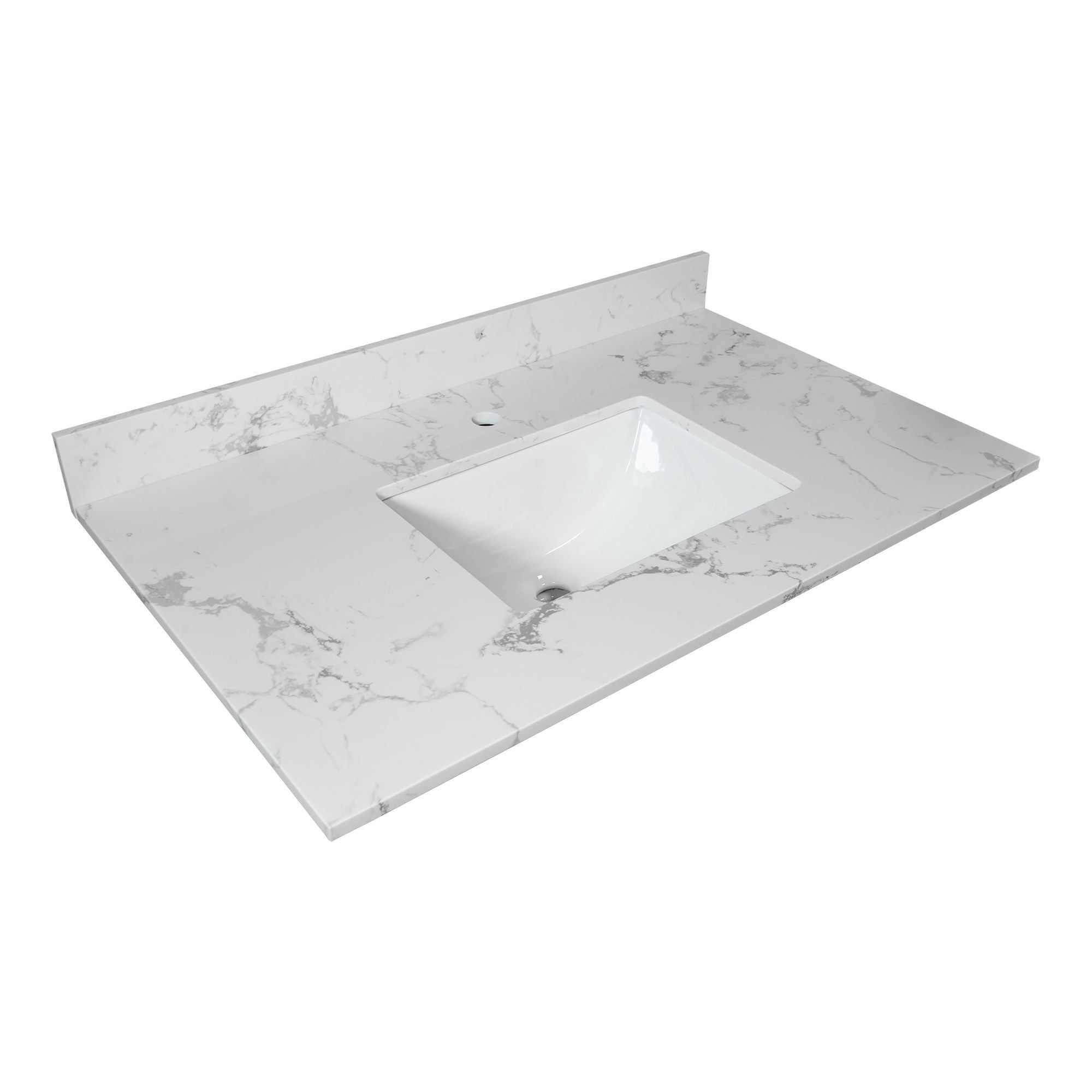 31 inch bathroom stone vanity top engineered white marble color with undermount ceramic sink and single faucet hole with backsplash-Boyel Living