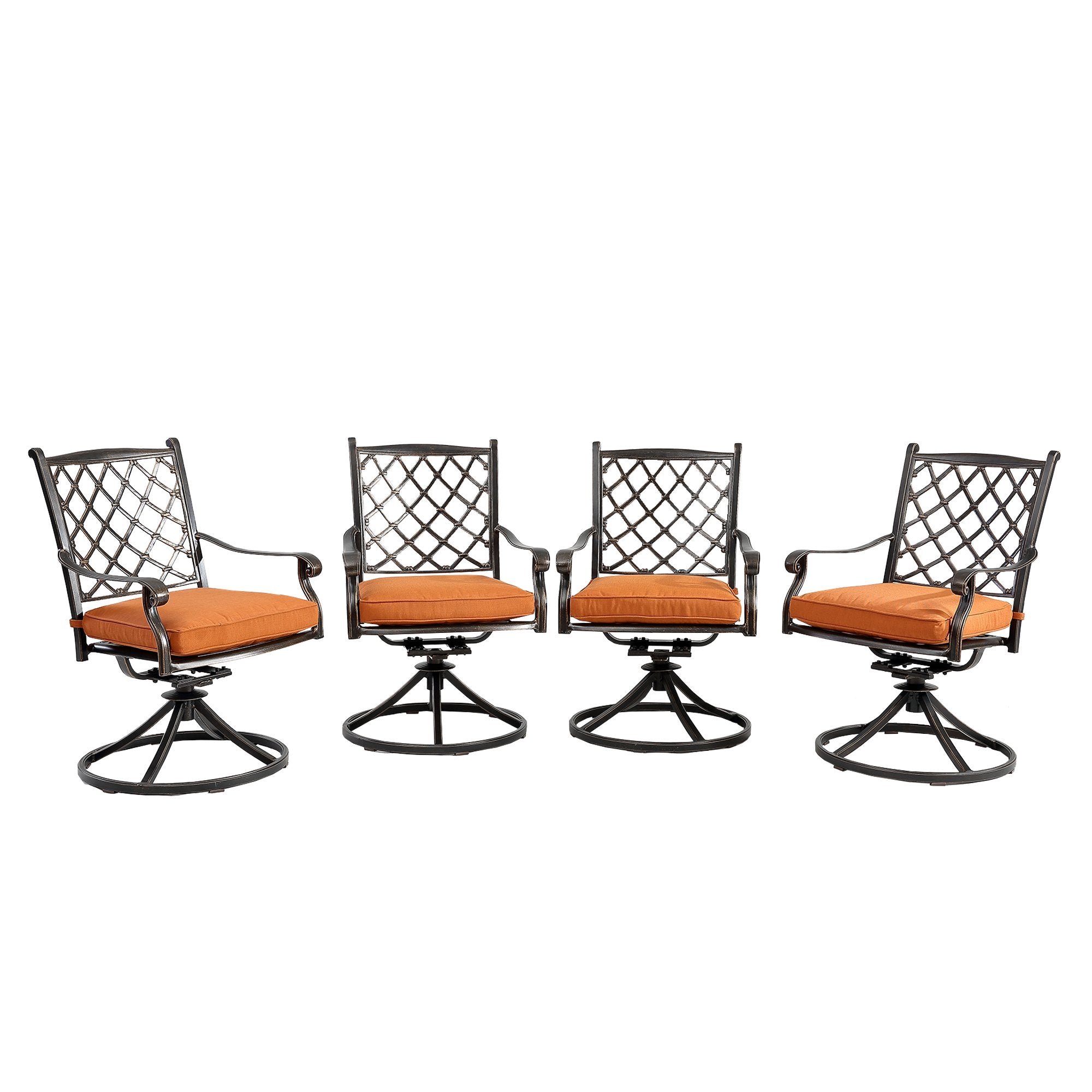 Set of 4 Cast Aluminum Diagonal-Mesh Backrest Swivel Chairs Orange-Boyel Living