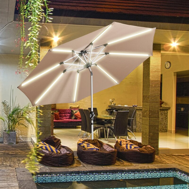 9ft patio umbrella w led lites 15x9 ft Outdoor with Lights & Crank efficiency solar panel HOMSHADE 9FT Outdoor Umbrellas With
