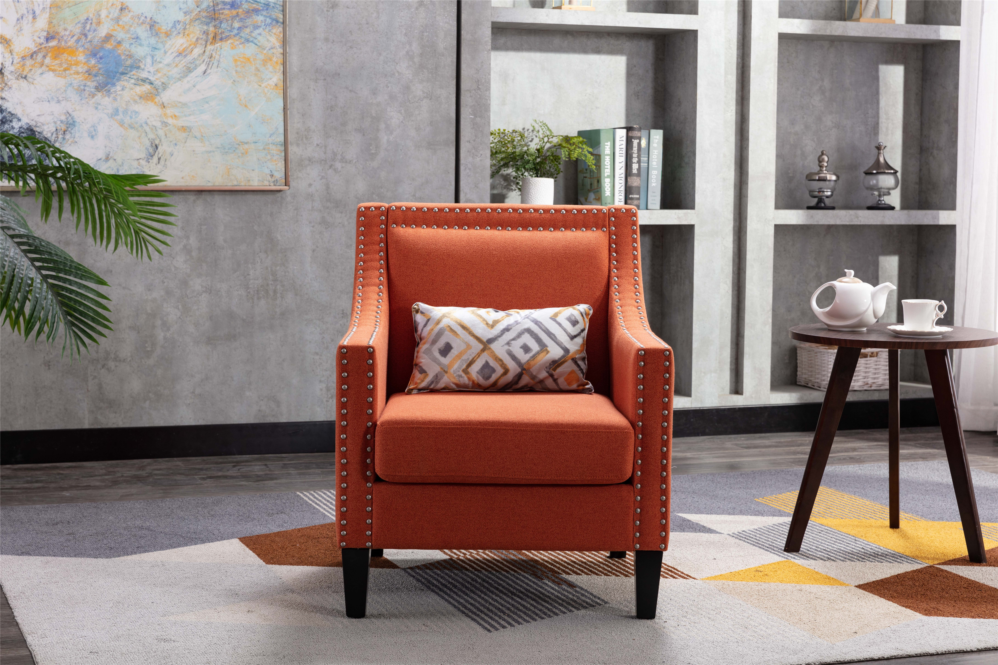 COOLMORE  accent armchair living room chair  with nailheads and solid wood legs  Orange Linen-Boyel Living