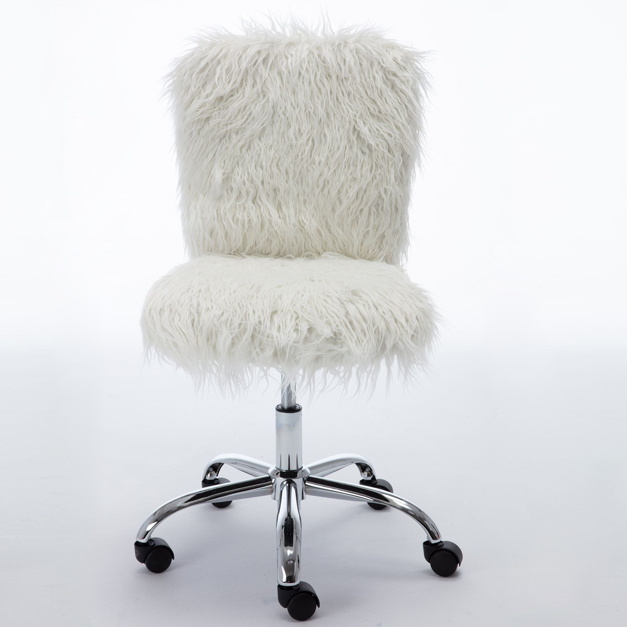 Faux Fur Armless office Chair, make up vanity fluffy chair, White-Boyel Living