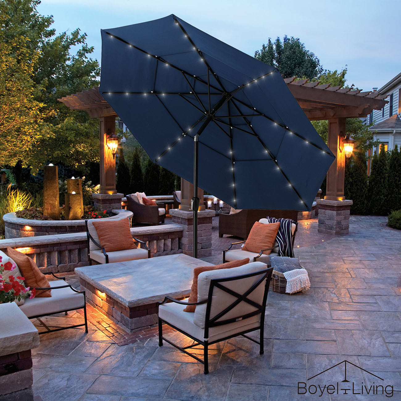 Boyel Living 11-Ft Market Patio Umbrella with LED(Navy)-Boyel Living