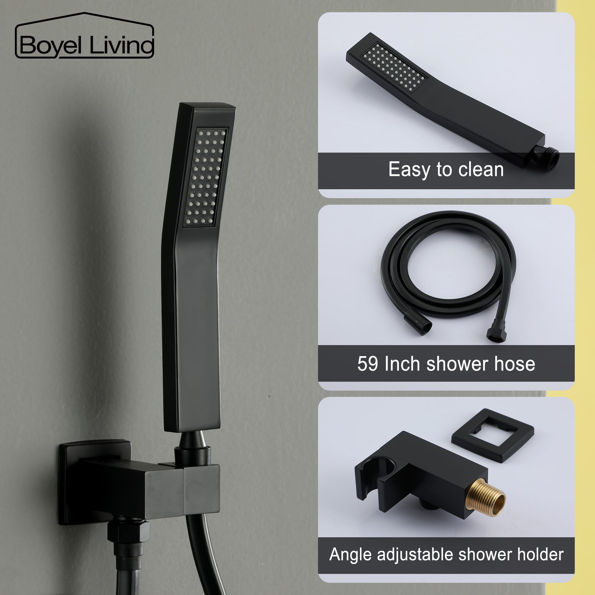 Wall Mount Shower Head System with Handheld Shower Head and Shower Hose-Boyel Living