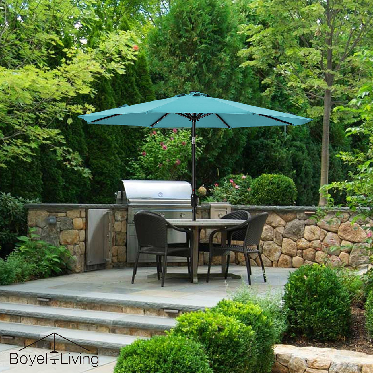 Boyel Living 9-ft Patio Umbrella with LED Lights (Blue)-Boyel Living