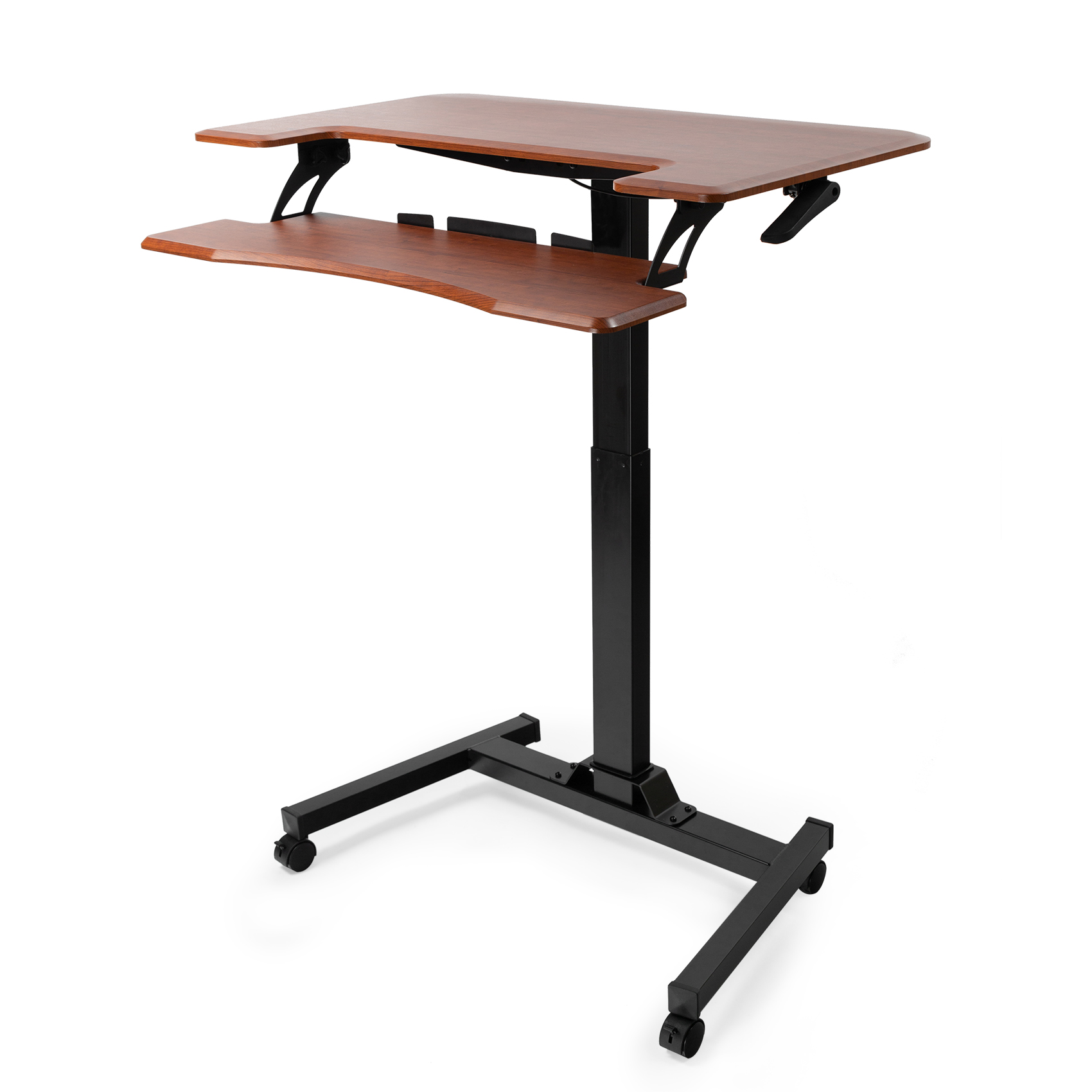 Pneumatic Height Adjustable Sit Stand Laptop Desk Movable Workstation Over Bed/Sofa Desk with Keyboard Holder - Walnut Color-Boyel Living