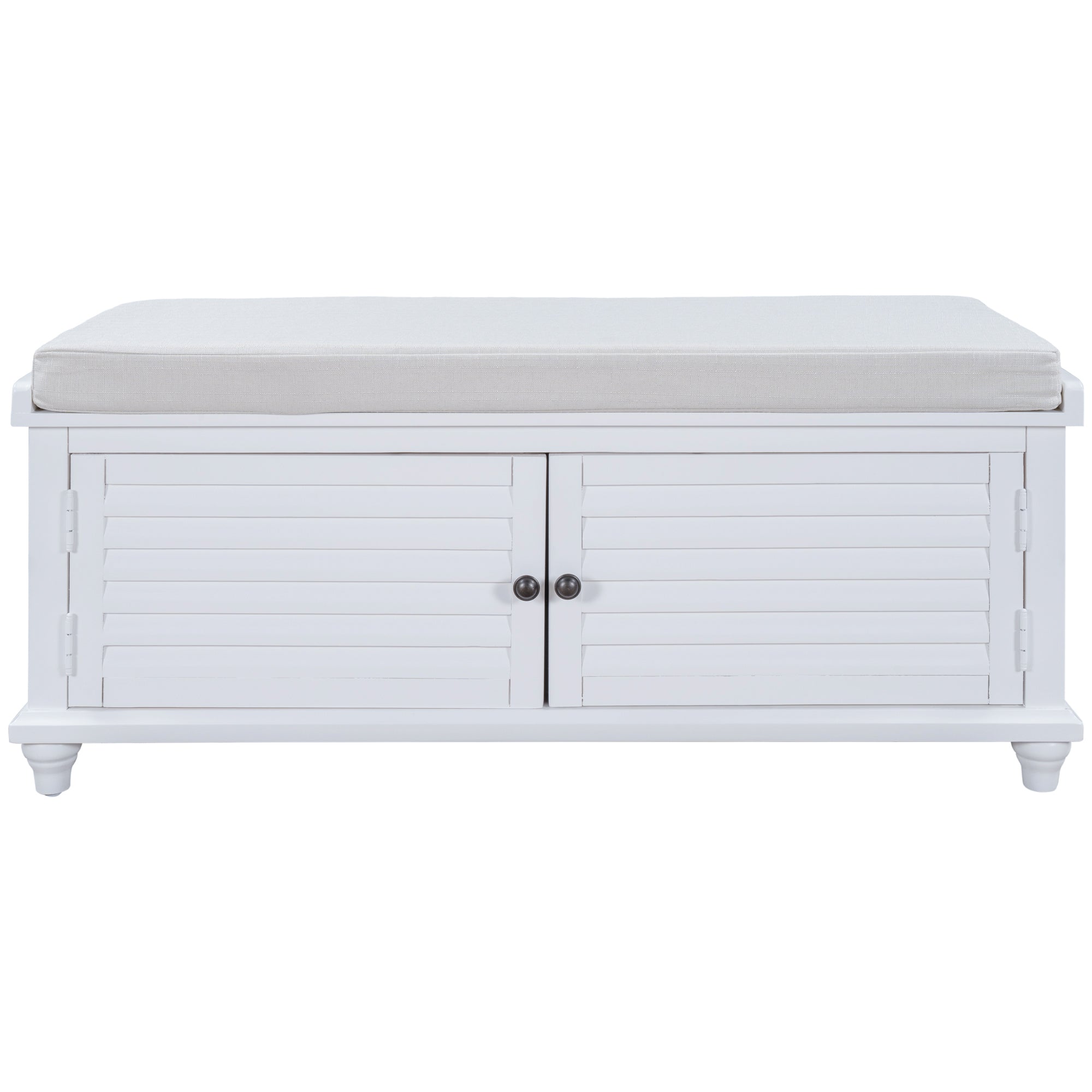 Storage Bench with Removable Cushion, Louver Design Wooden Shoe Bench-Boyel Living