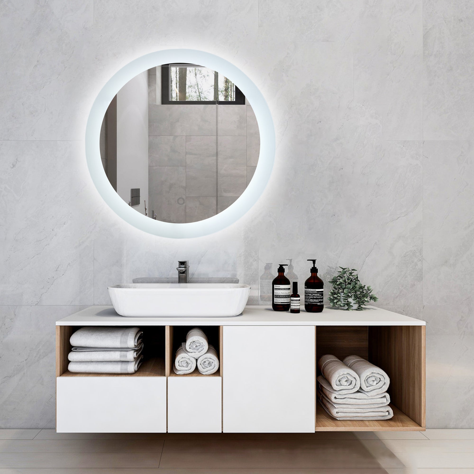 LED Lighted Bathroom Wall Mounted Mirror with High Lumen&Anti-Fog Separately Control&Dimmer Function-Boyel Living