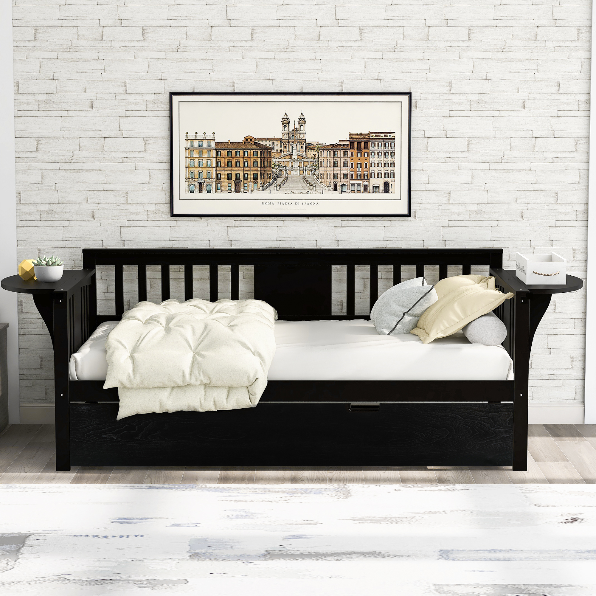 Twin Wooden Daybed with Trundle Bed  , Sofa Bed for Bedroom Living Room, Espresso-Boyel Living