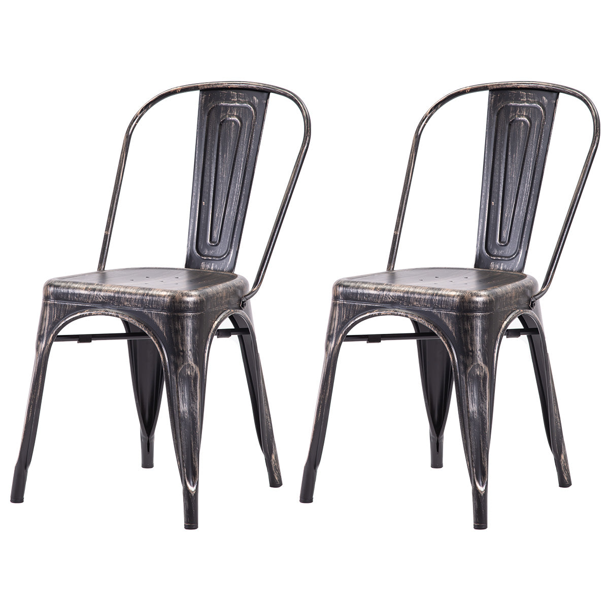 High Back Steel Stack-able Vintage Metal Dining Chair (Golden Black)-Boyel Living